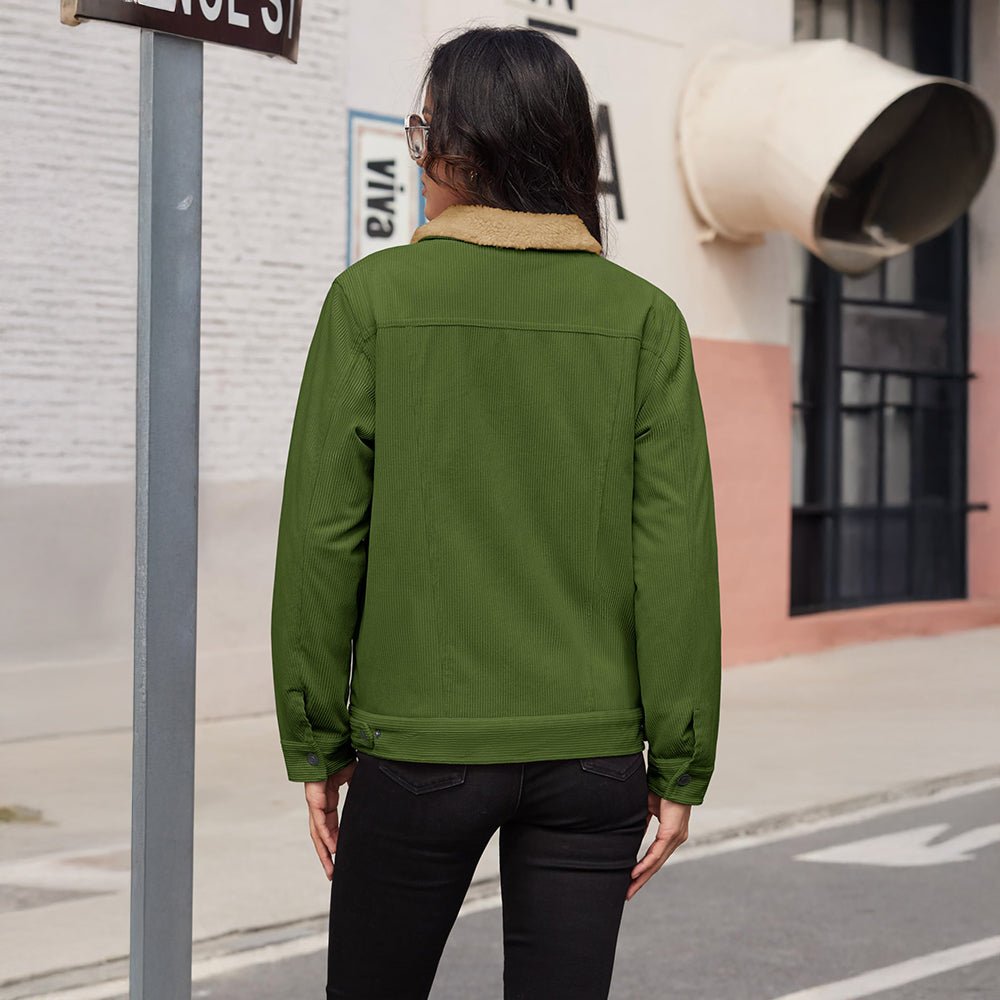 Women's Corduroy Jacket Sherpa Lined Warm Winter Coat Army Green by MAGCOMSEN