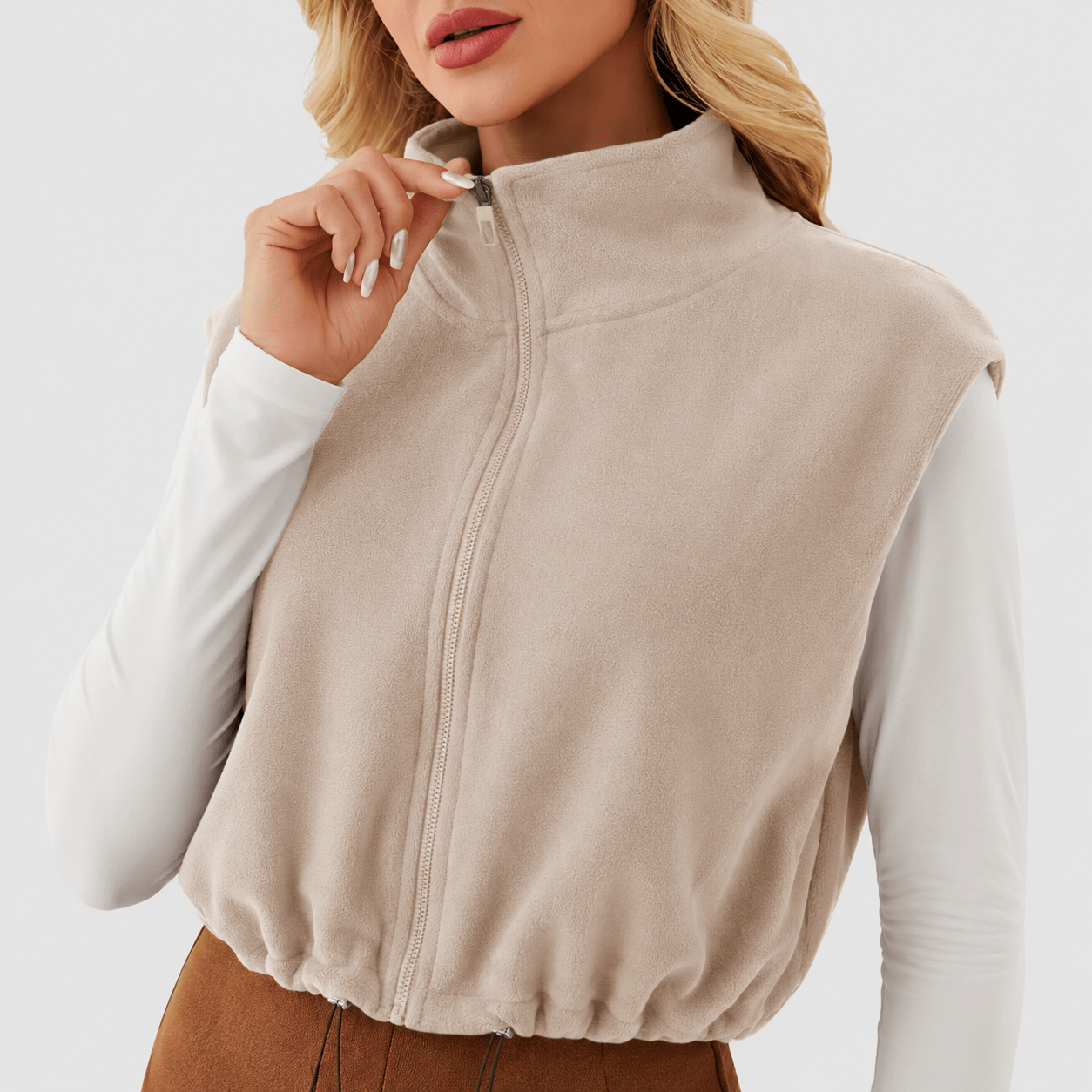 Women's Cozy Fleece Vest - Sleeveless Layering Jacket Khaki by MAGCOMSEN