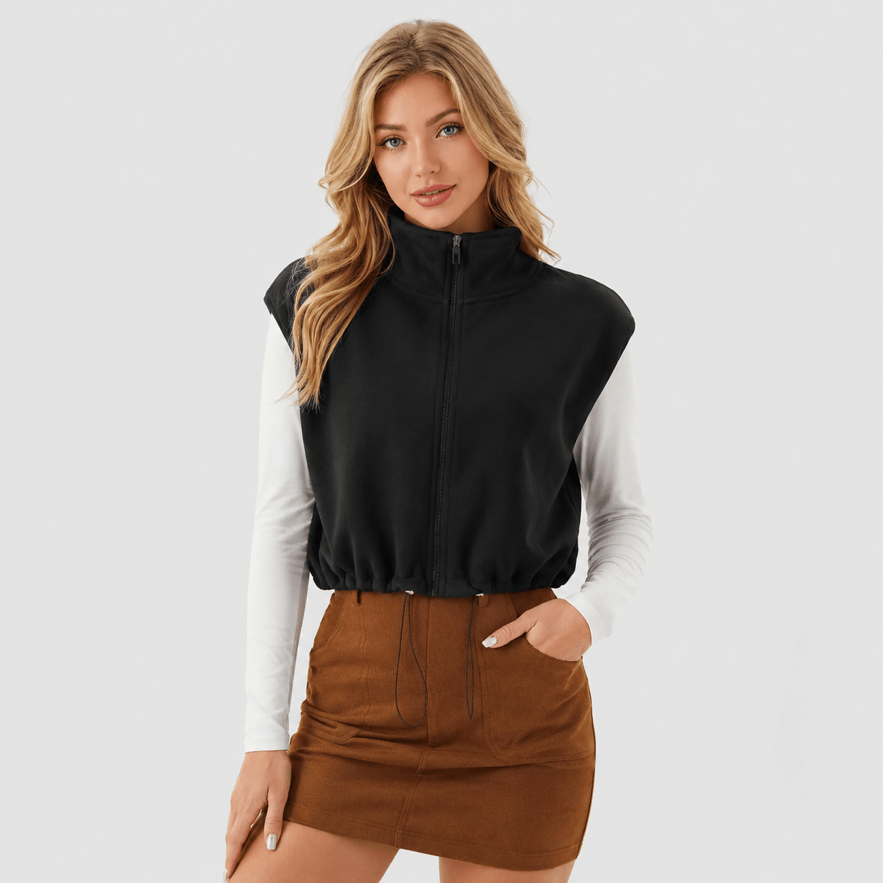 Women's Cozy Fleece Vest - Sleeveless Layering Jacket Black by MAGCOMSEN