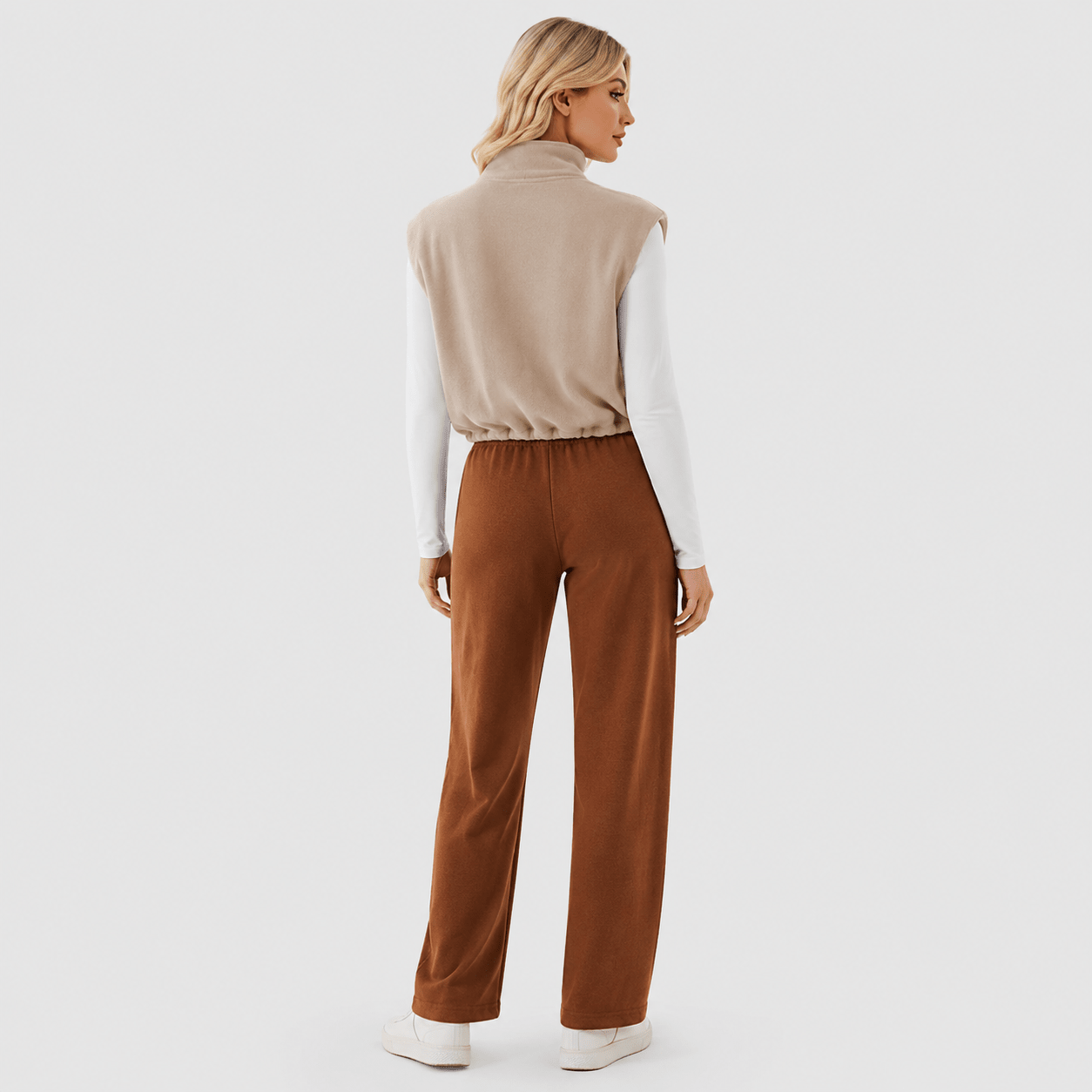 Women's Cozy Fleece Vest - Sleeveless Layering Jacket Khaki by MAGCOMSEN