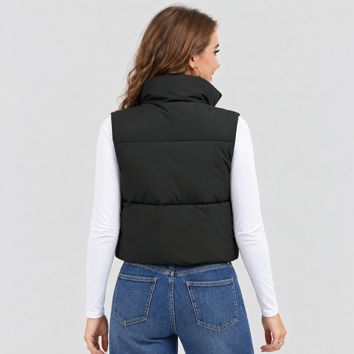 Black MAGCOMSEN Women's Cropped Puffer Vest Lightweight Winter Outerwear in #Color_Black