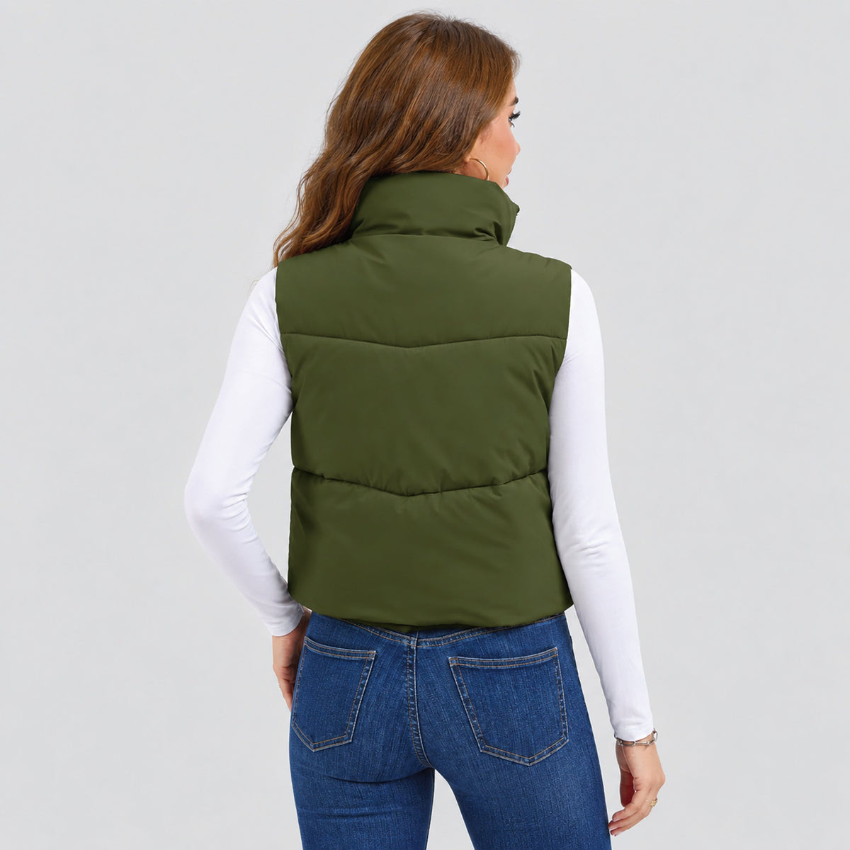 Olive Green MAGCOMSEN Women's Cropped Puffer Vest Lightweight Winter Outerwear in #Color_Olive Green