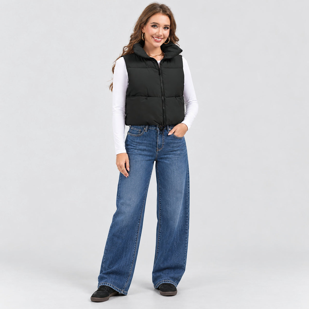 Black MAGCOMSEN Women's Cropped Puffer Vest Lightweight Winter Outerwear in #Color_Black