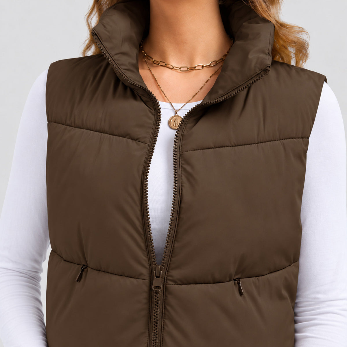 Dark Brown MAGCOMSEN Women's Cropped Puffer Vest Lightweight Winter Outerwear in #Color_Dark Brown