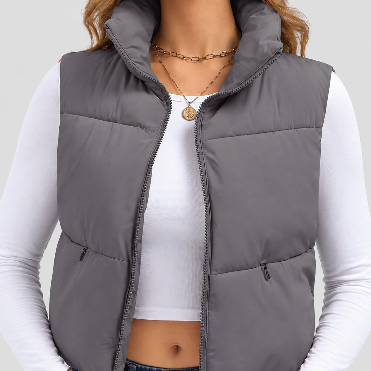 Grey Purple MAGCOMSEN Women's Cropped Puffer Vest Lightweight Winter Outerwear in #Color_Grey Purple