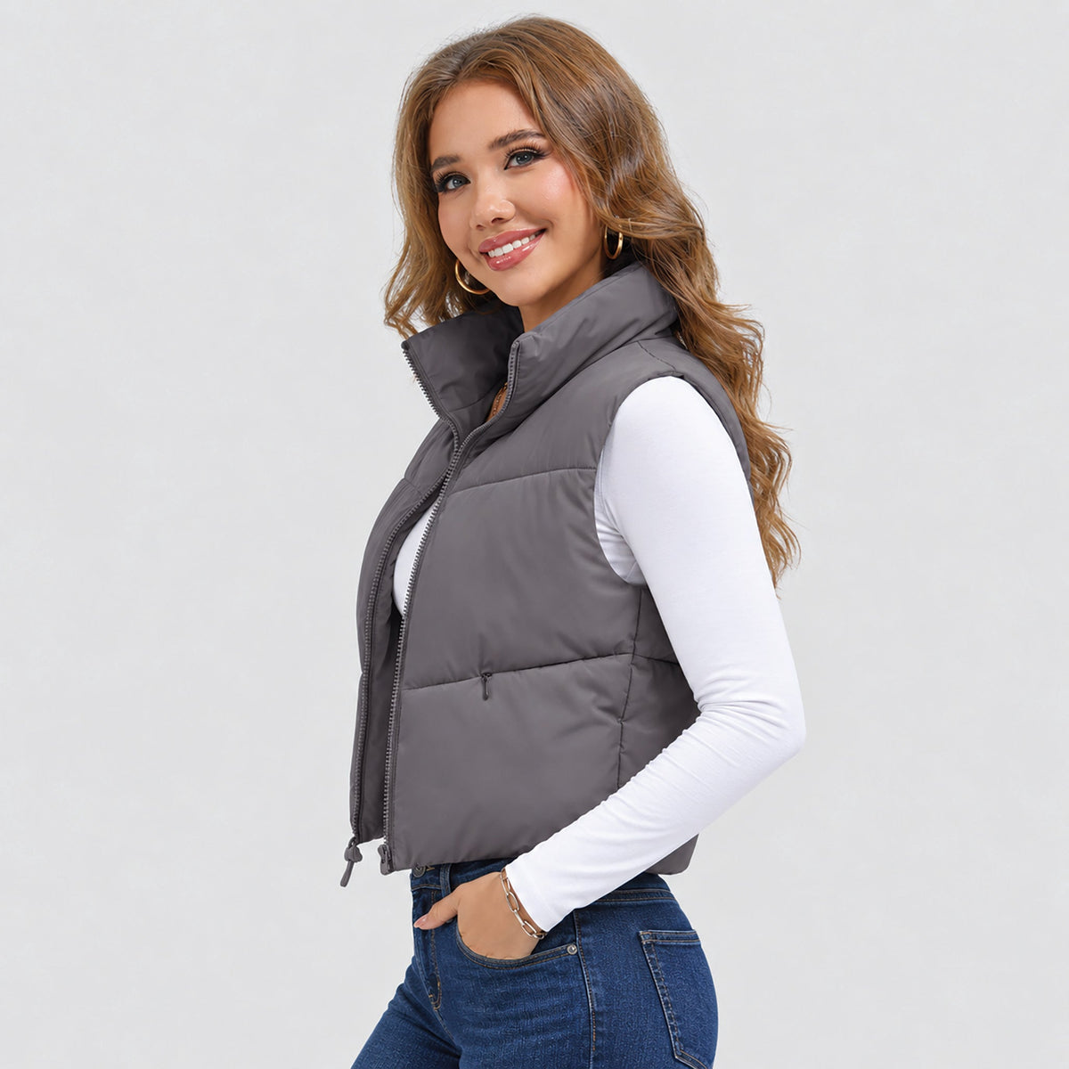 Grey Purple MAGCOMSEN Women's Cropped Puffer Vest Lightweight Winter Outerwear in #Color_Grey Purple