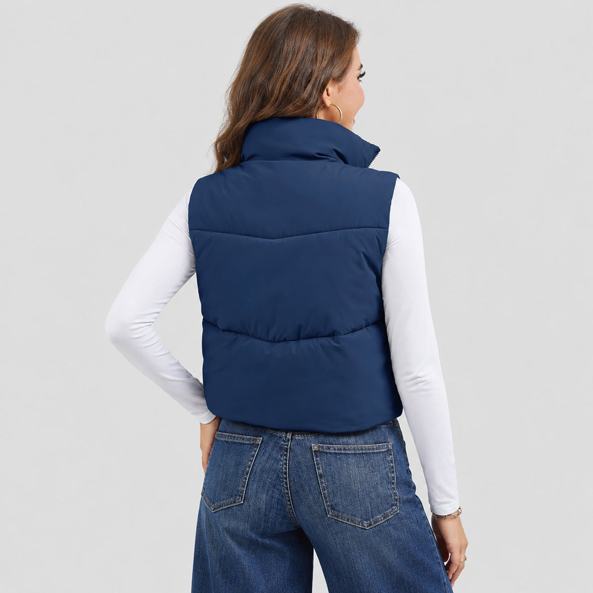 Dark Blue MAGCOMSEN Women's Cropped Puffer Vest Lightweight Winter Outerwear in #Color_Dark Blue