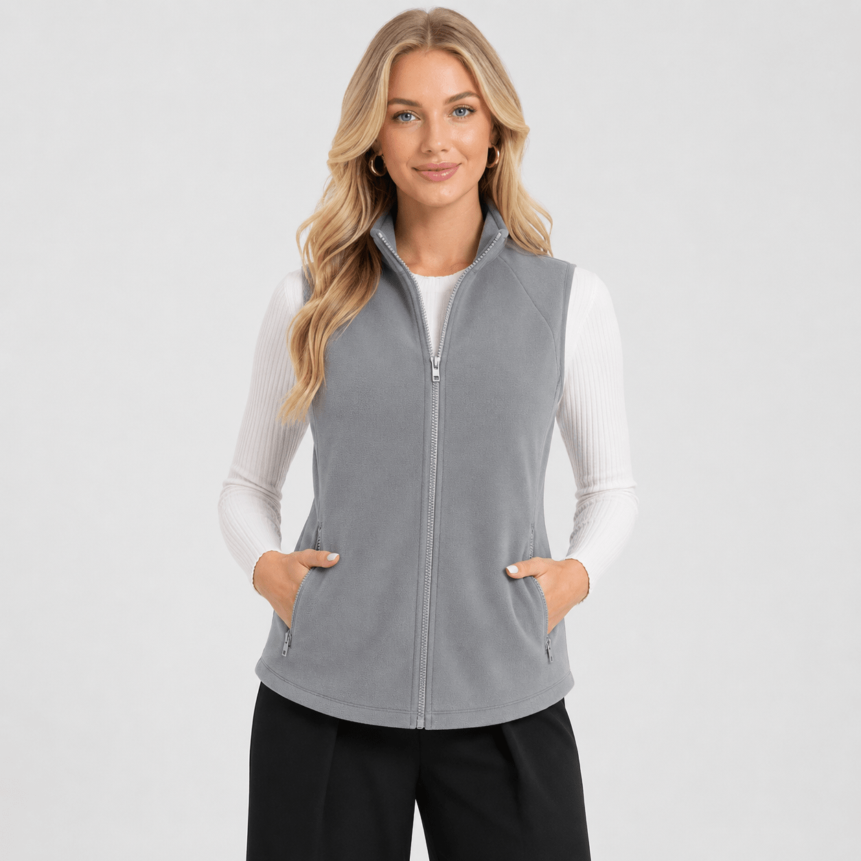 Light Grey MAGCOMSEN Women's Fleece Vest Sleeveless Lightweight Warmth Jackets in #Color_Light Grey