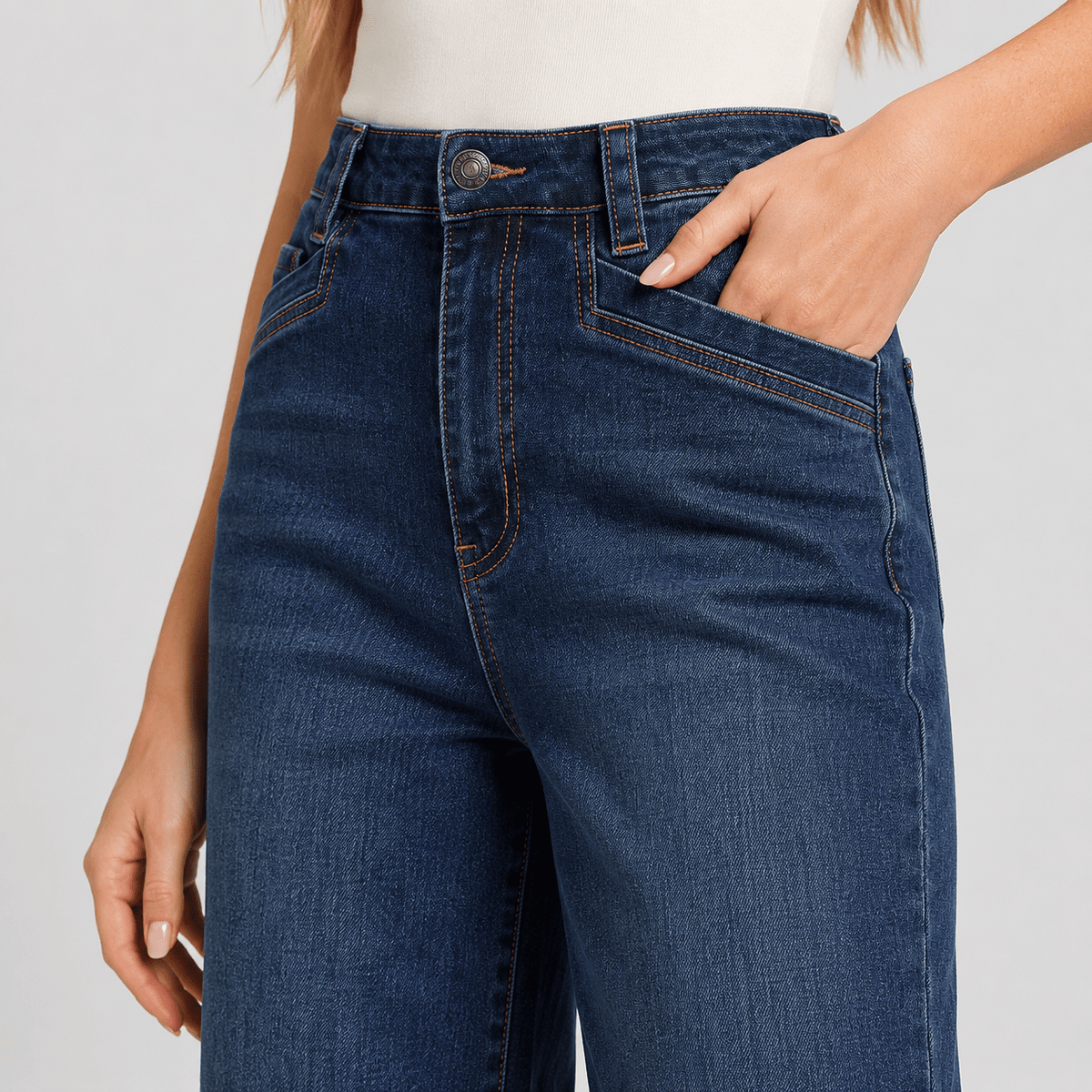 Women's High Waisted Wide Leg Jeans - Stretch Denim Pants with Raw Hem Medium Blue by MAGCOMSEN