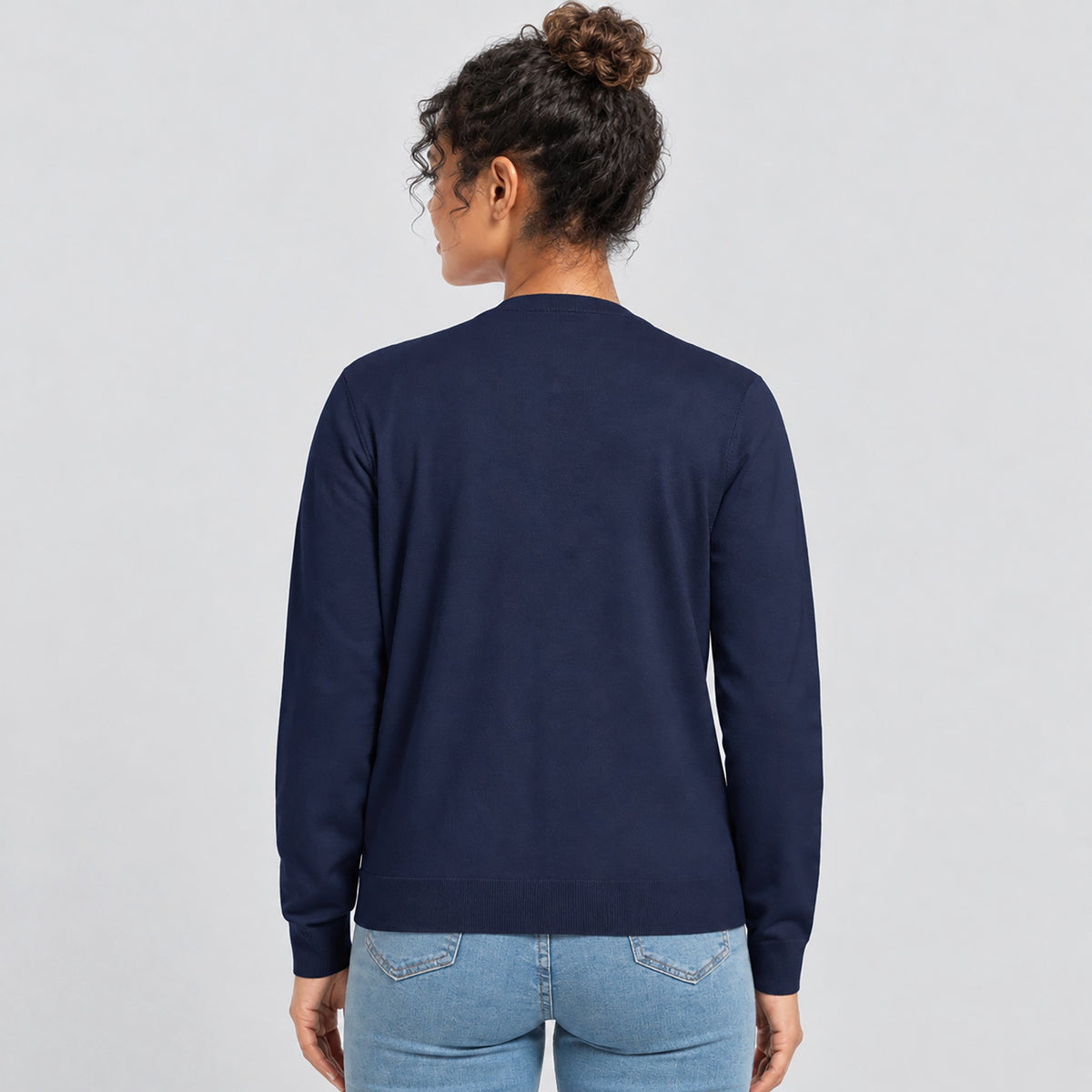 Women's Lightweight Button Front Crewneck Cardigan Navy by MAGCOMSEN