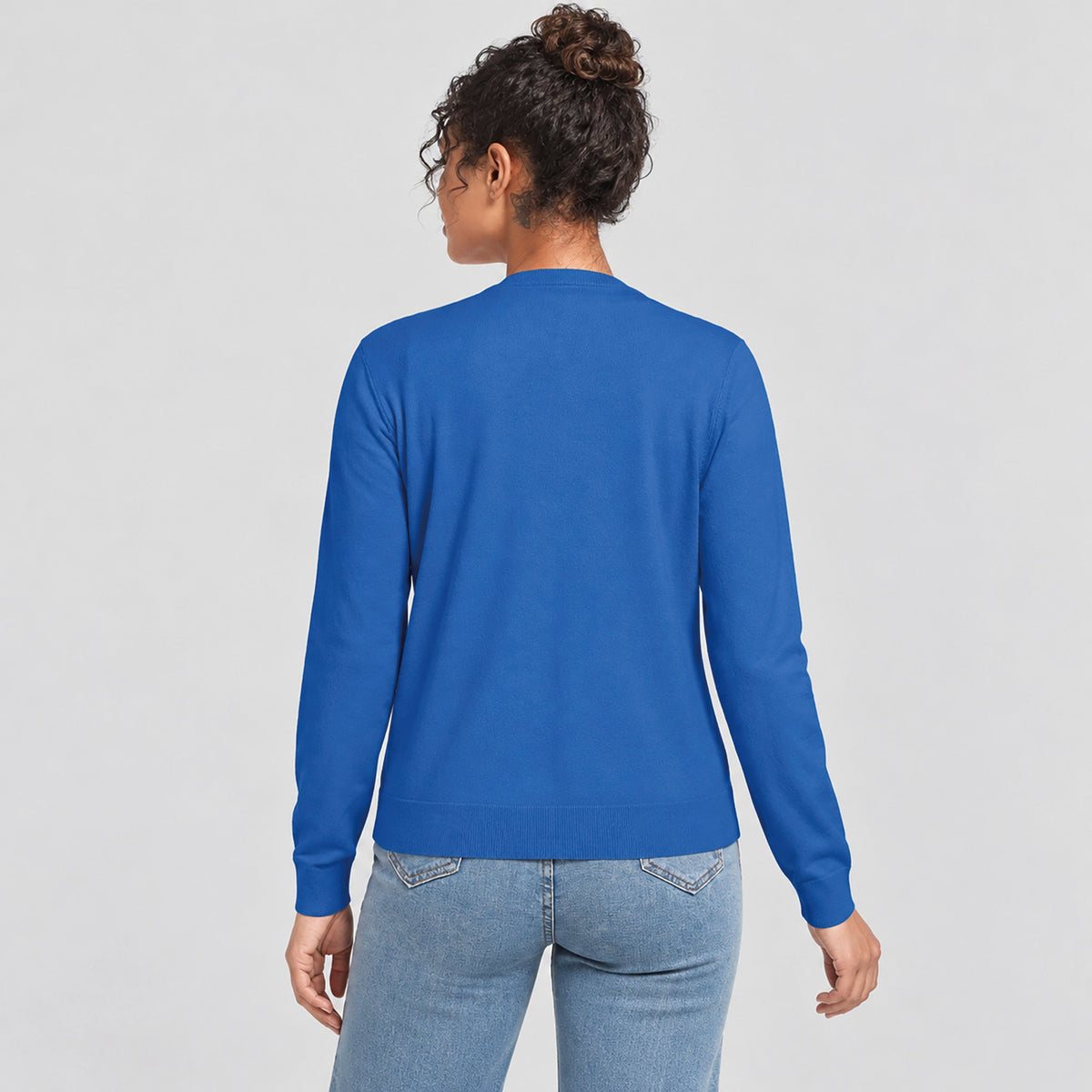 Women's Lightweight Button Front Crewneck Cardigan Blue by MAGCOMSEN