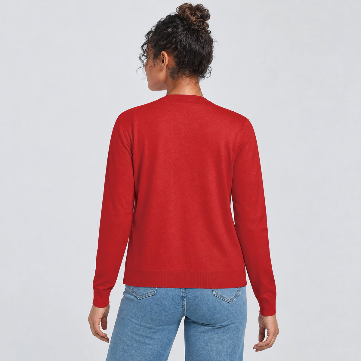Women's Lightweight Button Front Crewneck Cardigan Tomatored by MAGCOMSEN