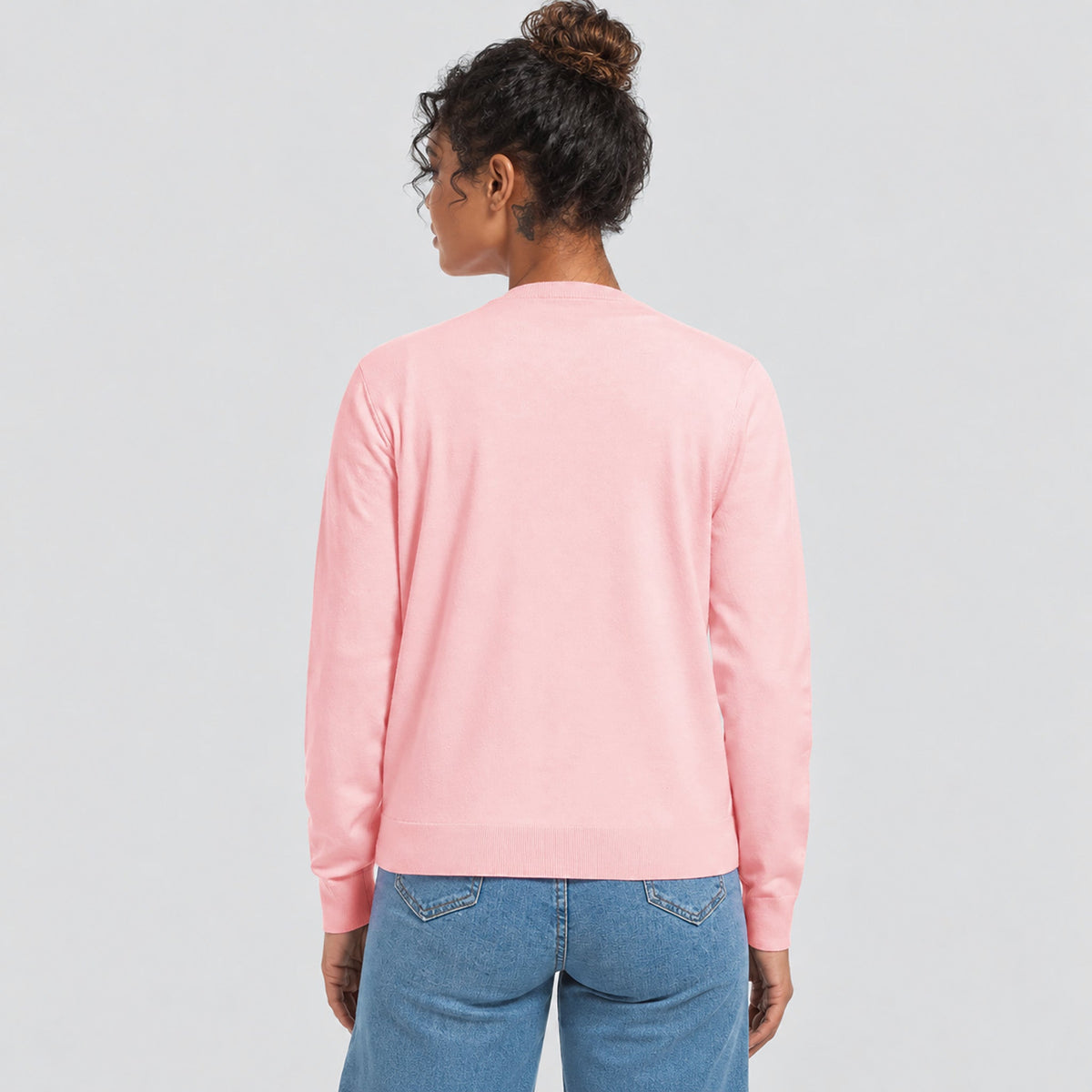 Women's Lightweight Button Front Crewneck Cardigan Light Pink by MAGCOMSEN