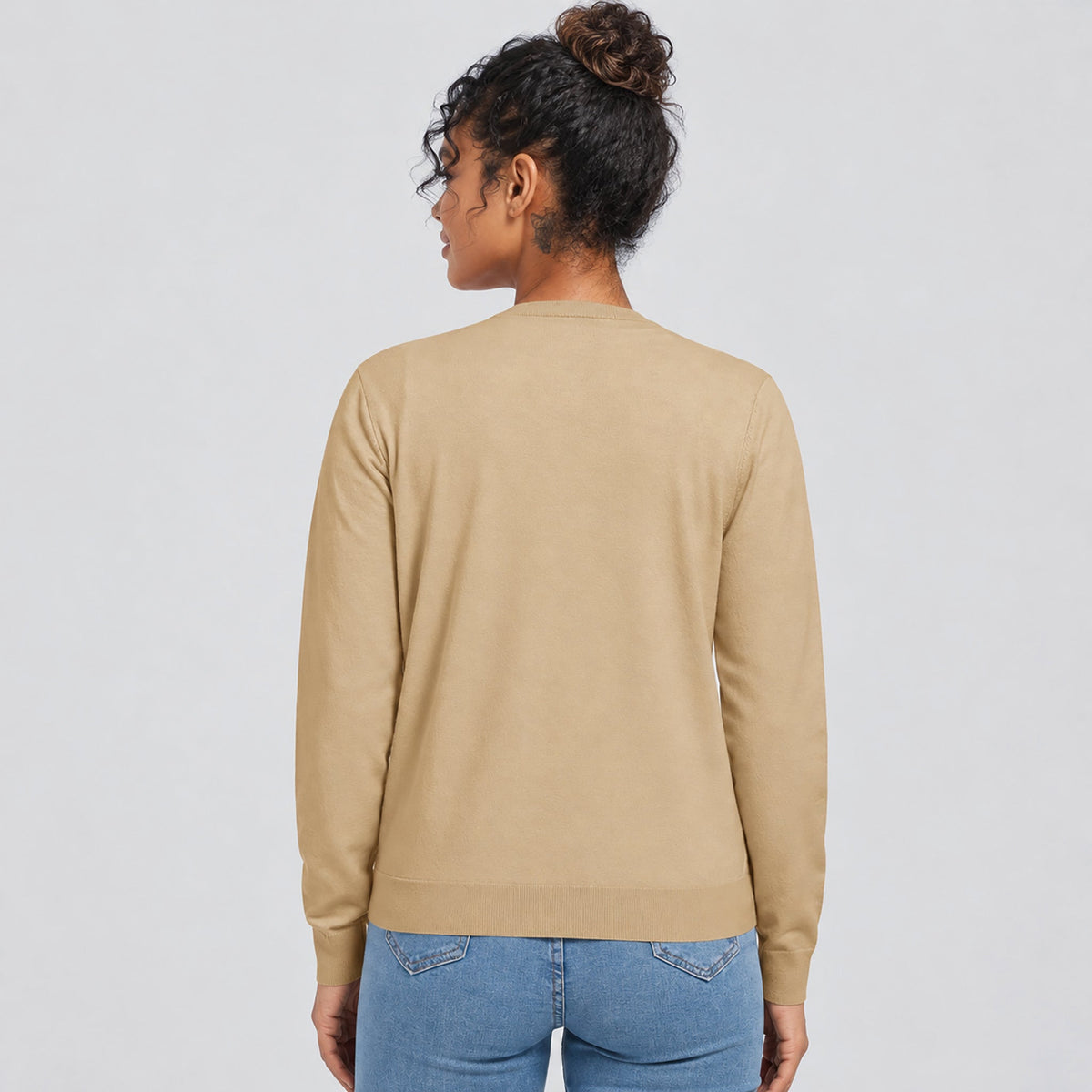 Women's Lightweight Button Front Crewneck Cardigan Apricot by MAGCOMSEN