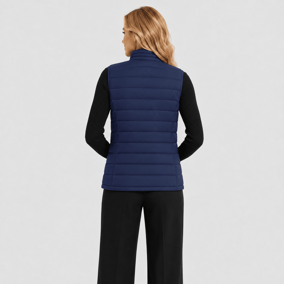 Navy MAGCOMSEN Women's Lightweight Puffer Vest with 4 Pockets & Stand Collar in #Color_Navy