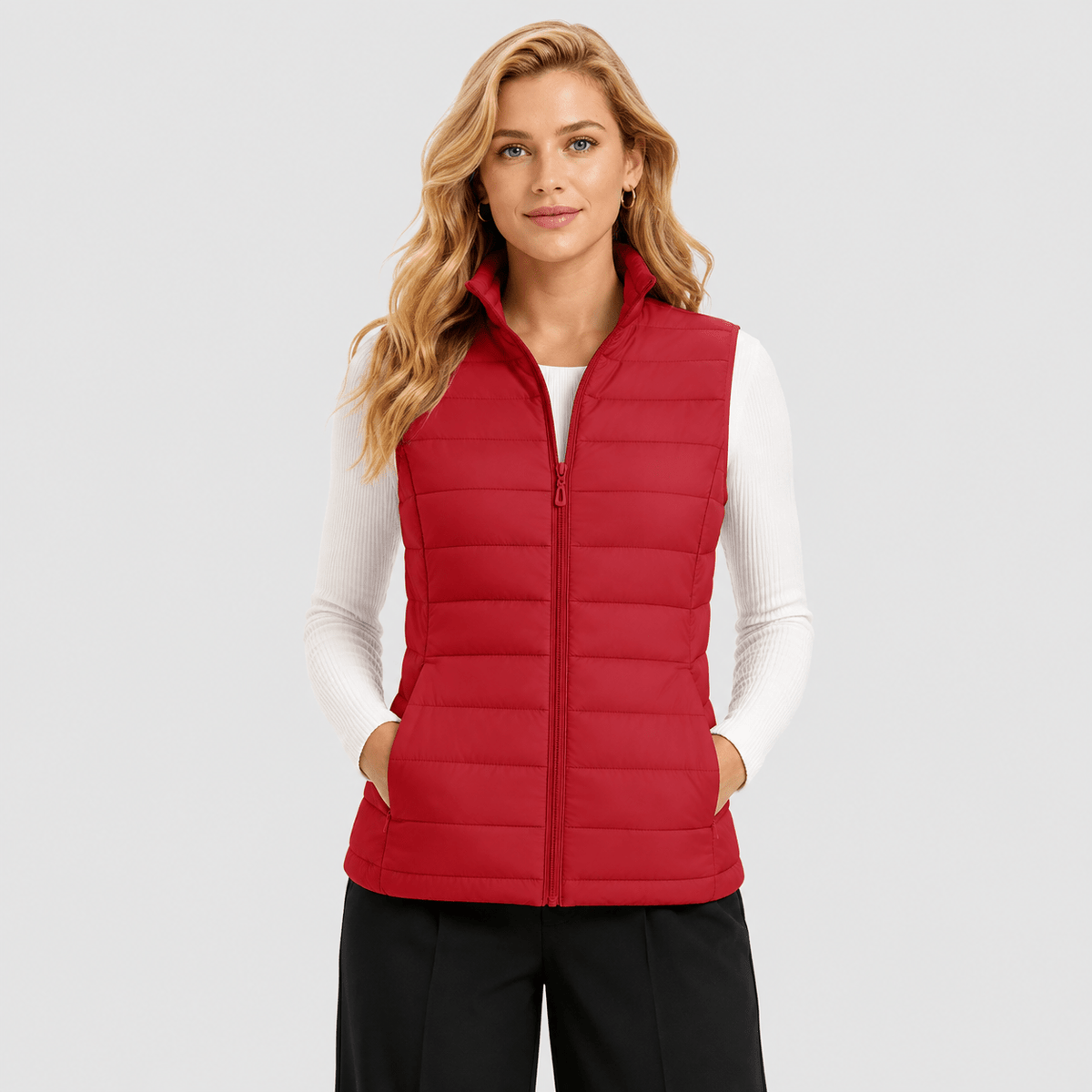 Red MAGCOMSEN Women's Lightweight Puffer Vest with 4 Pockets & Stand Collar in #Color_Red