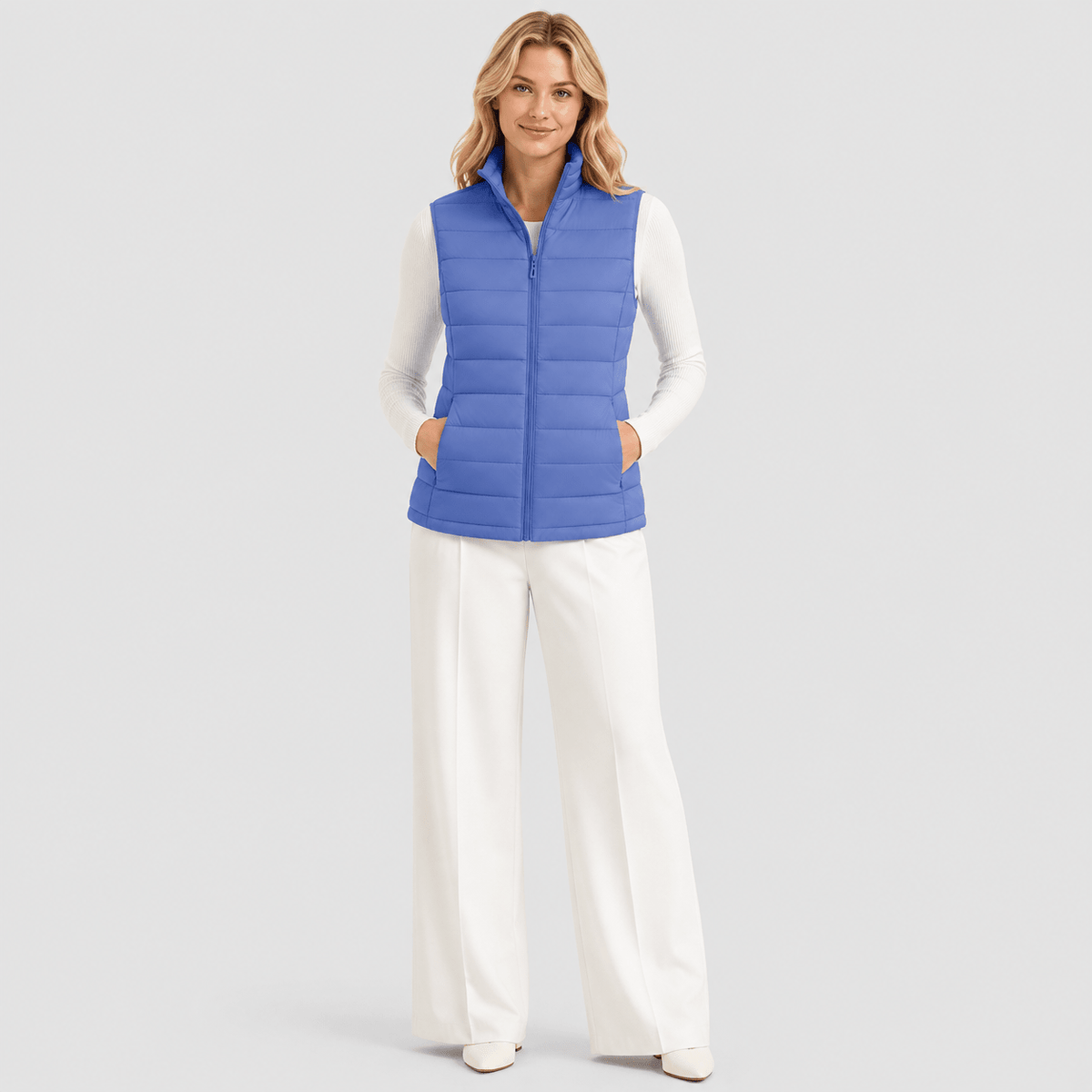 Light Blue MAGCOMSEN Women's Lightweight Puffer Vest with 4 Pockets & Stand Collar in #Color_Light Blue