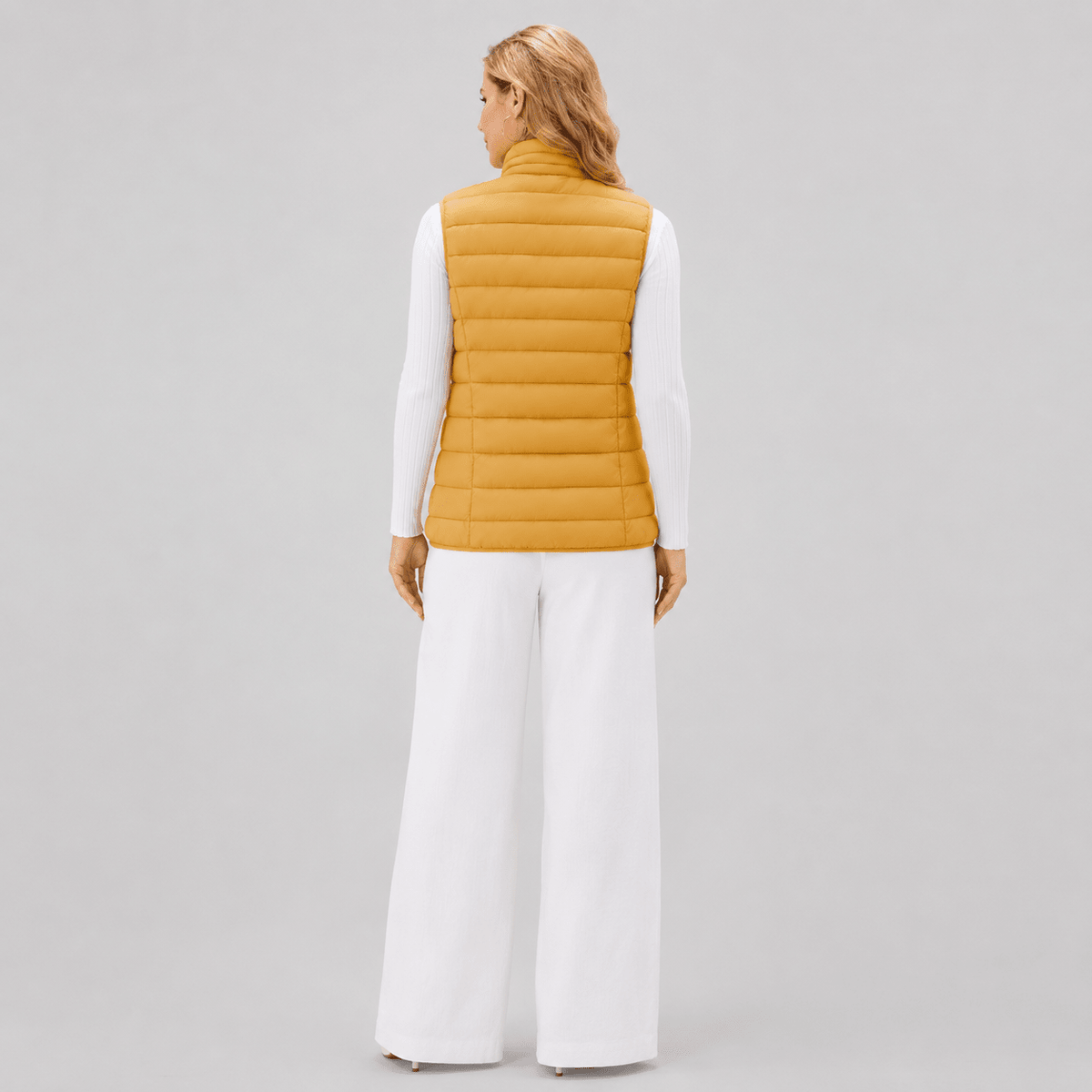Yellow MAGCOMSEN Women's Lightweight Puffer Vest with 4 Pockets & Stand Collar in #Color_Yellow