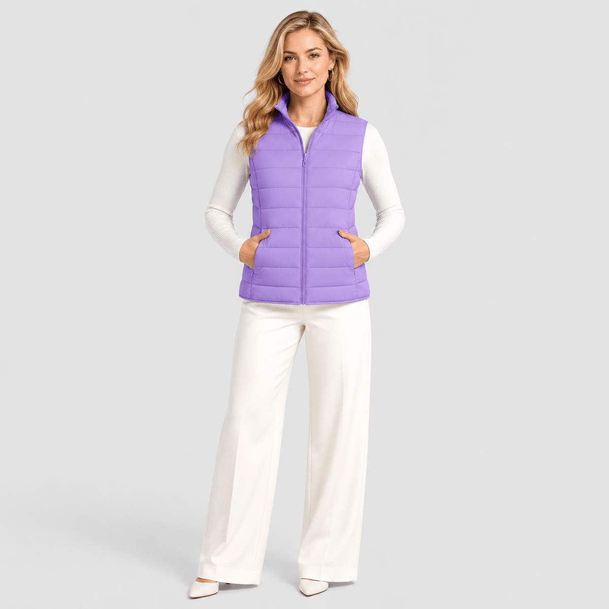 Light Purple MAGCOMSEN Women's Lightweight Puffer Vest with 4 Pockets & Stand Collar in #Color_Light Purple
