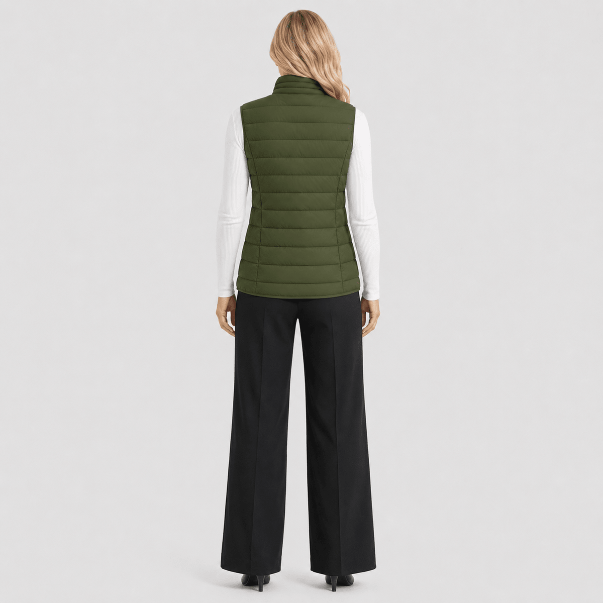 Army Green MAGCOMSEN Women's Lightweight Puffer Vest with 4 Pockets & Stand Collar in #Color_Army Green