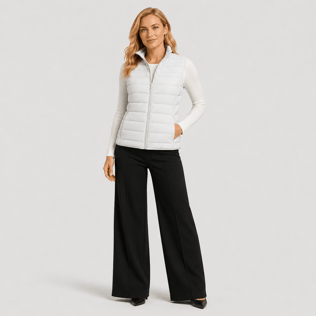 White MAGCOMSEN Women's Lightweight Puffer Vest with 4 Pockets & Stand Collar in #Color_White