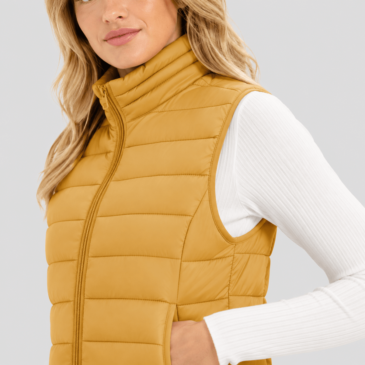 Yellow MAGCOMSEN Women's Lightweight Puffer Vest with 4 Pockets & Stand Collar in #Color_Yellow