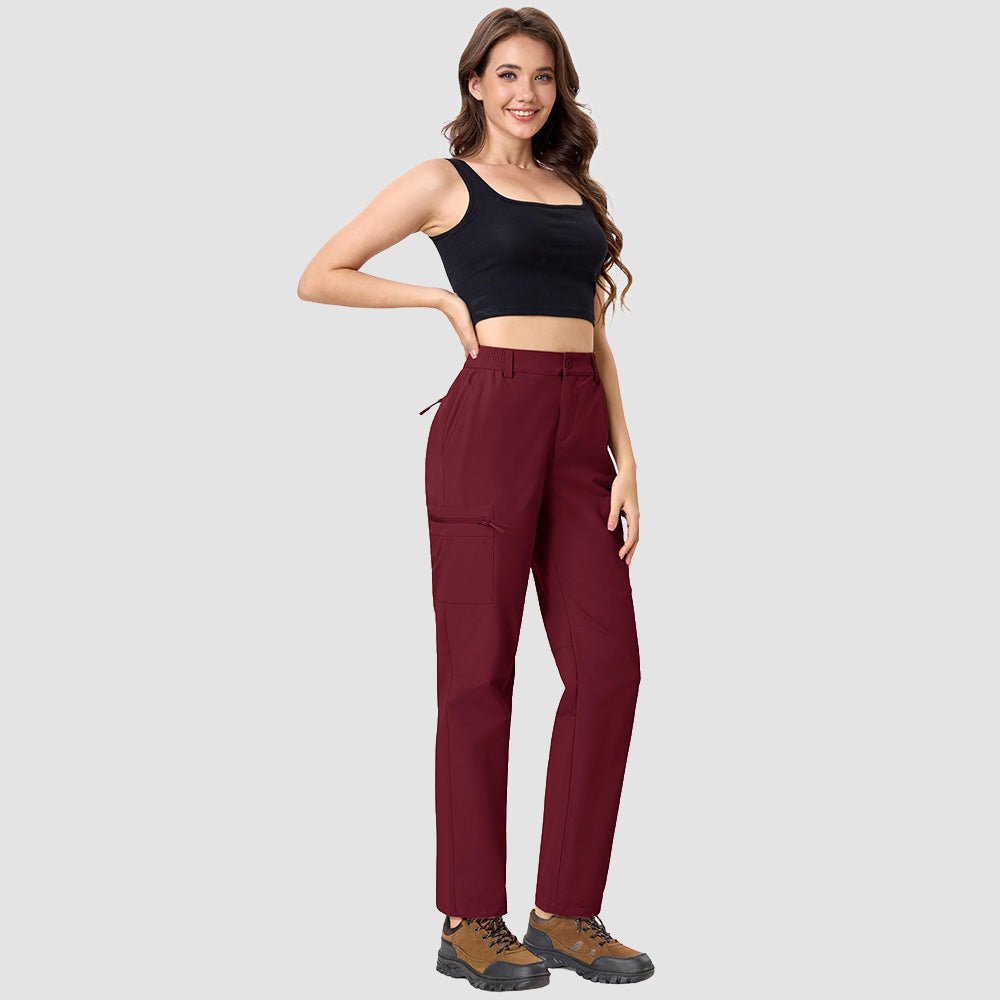 Women's Lightweight Quick-Dry Hiking Pants - Elastic Waist Travel Pants Wine by MAGCOMSEN