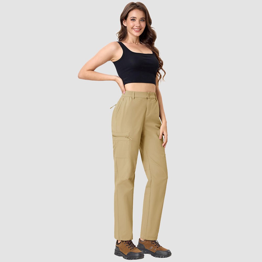 Women's Lightweight Quick-Dry Hiking Pants - Elastic Waist Travel Pants Khaki by MAGCOMSEN