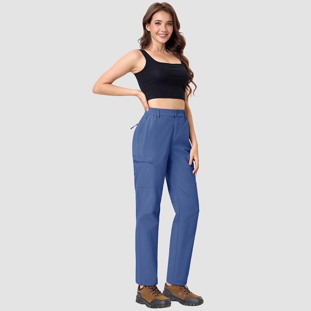 Women's Lightweight Quick-Dry Hiking Pants - Elastic Waist Travel Pants Blue Grey by MAGCOMSEN