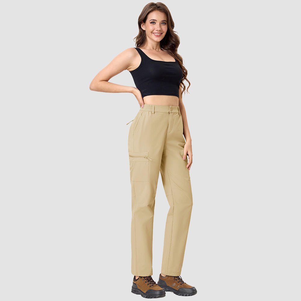 Women's Lightweight Quick-Dry Hiking Pants - Elastic Waist Travel Pants Light Khaki by MAGCOMSEN
