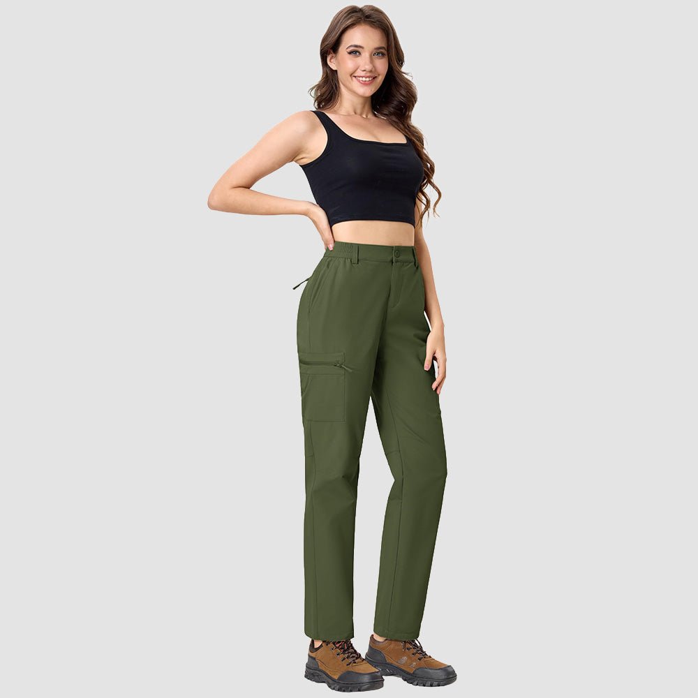 Women's Lightweight Quick-Dry Hiking Pants - Elastic Waist Travel Pants Army Green by MAGCOMSEN