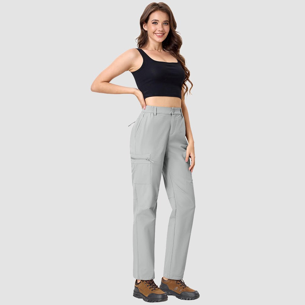 Women's Lightweight Quick-Dry Hiking Pants - Elastic Waist Travel Pants Light Grey by MAGCOMSEN