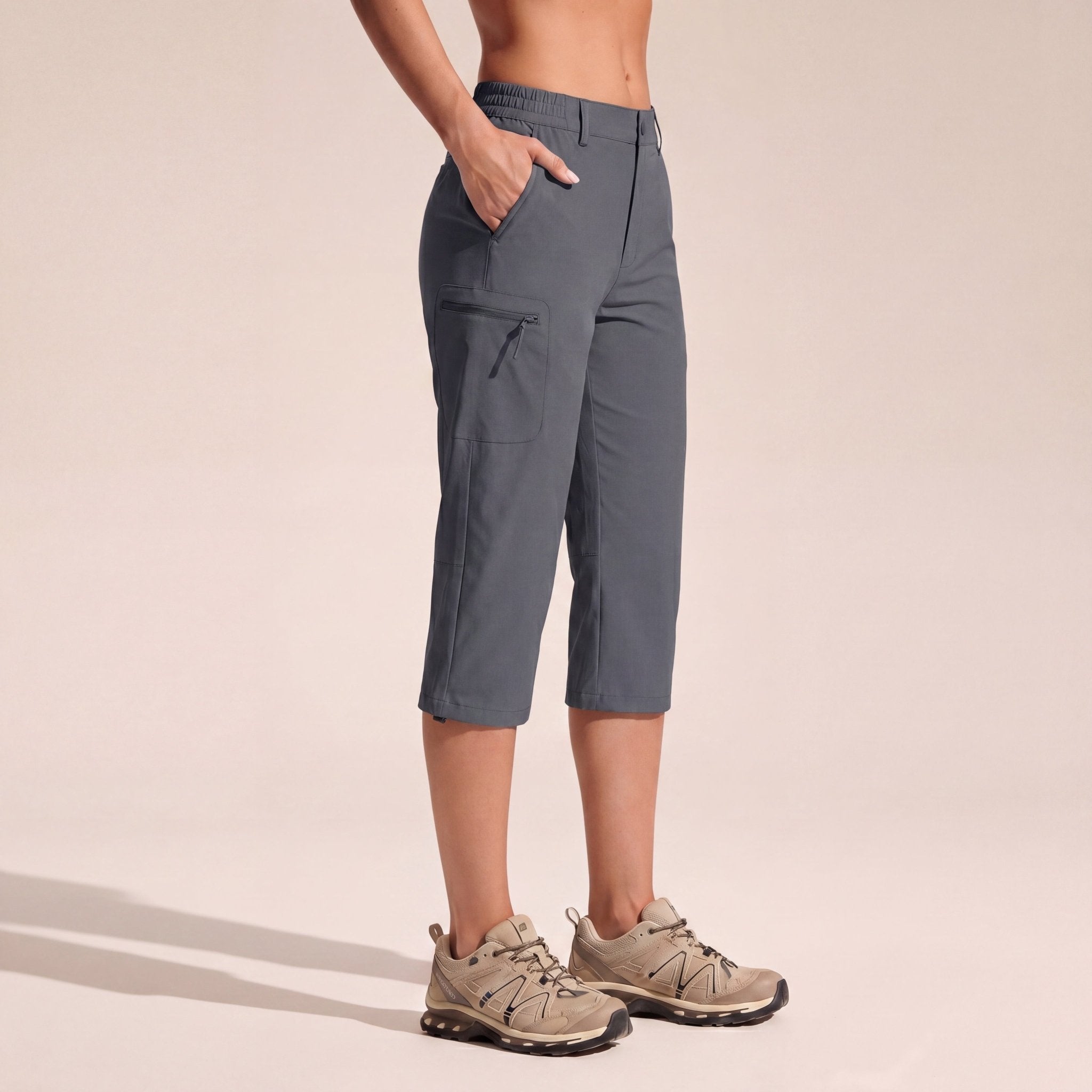Women's Lightweight Water - Resistant Hiking Capris with 5 Pockets Dark Grey by MAGCOMSEN