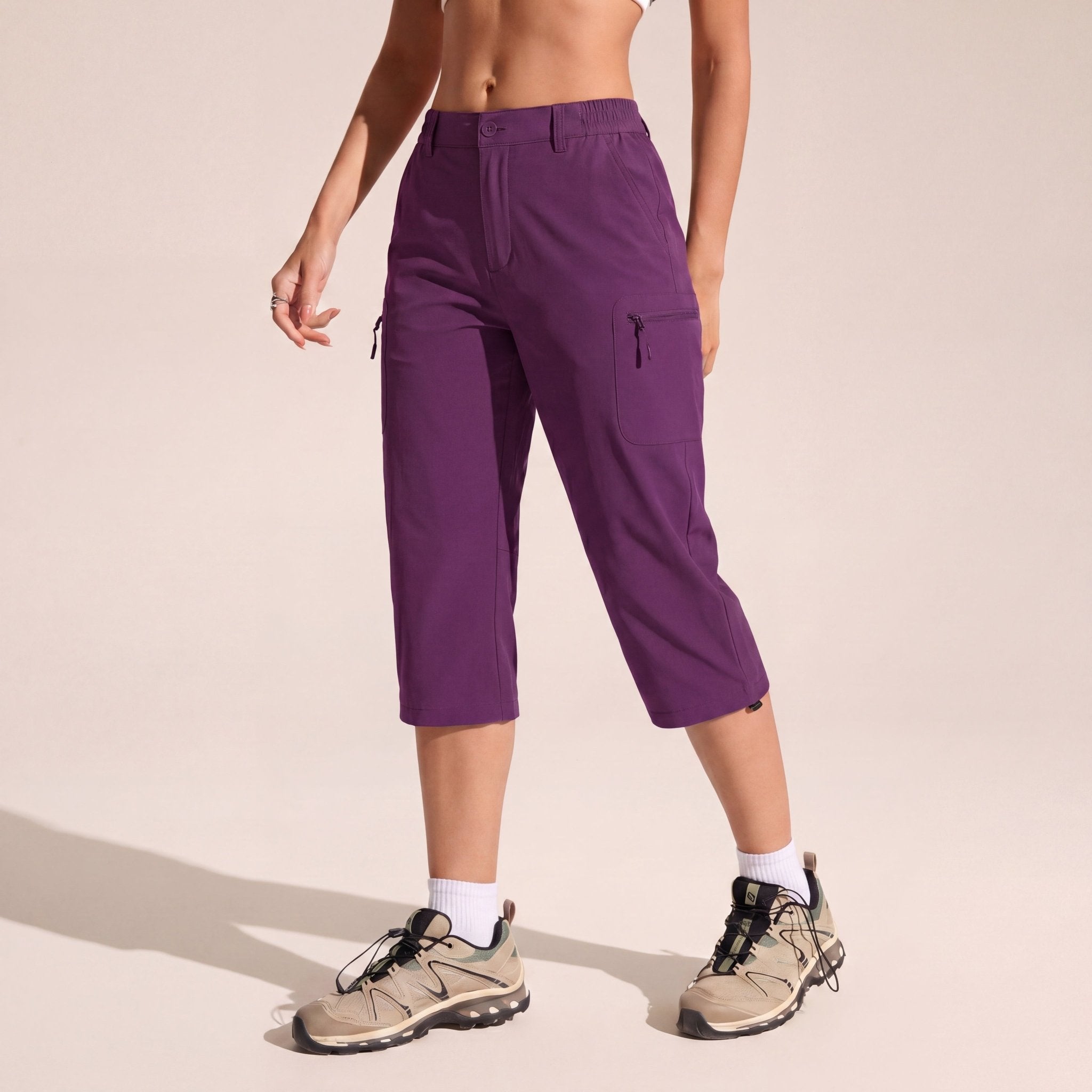 Women's Lightweight Water - Resistant Hiking Capris with 5 Pockets Purple by MAGCOMSEN