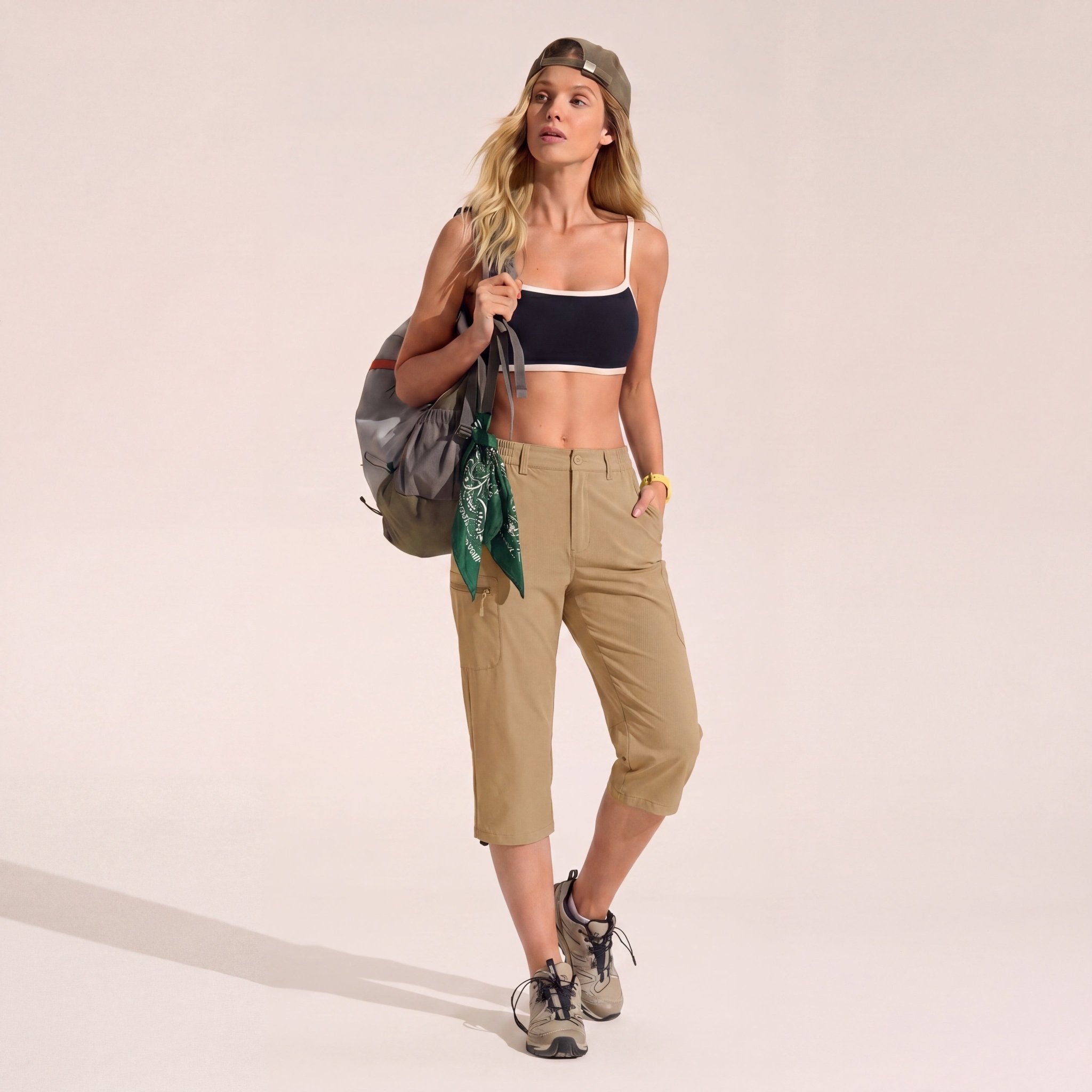 Women's Lightweight Water - Resistant Hiking Capris with 5 Pockets Khaki by MAGCOMSEN