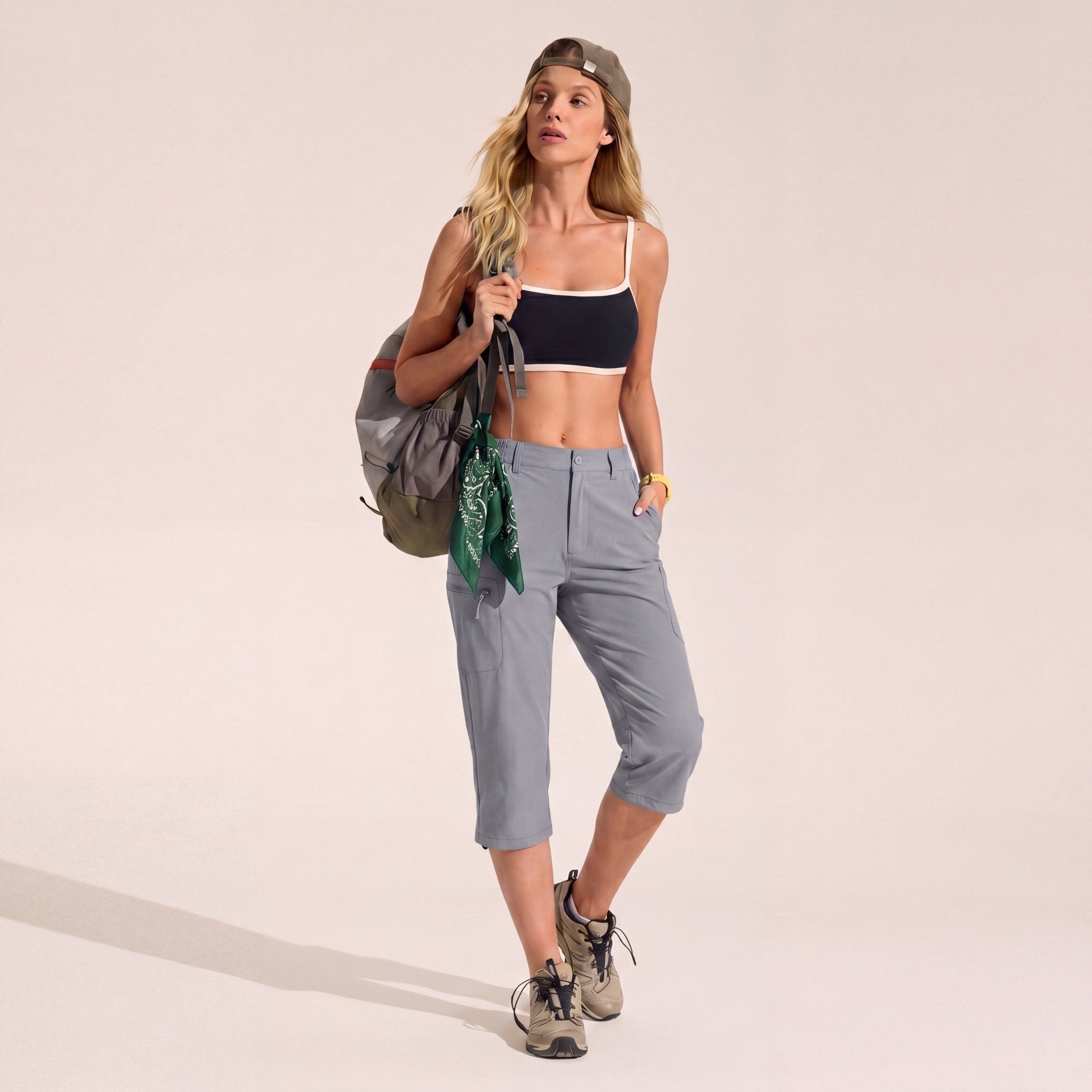 Women's Lightweight Water - Resistant Hiking Capris with 5 Pockets Light Grey by MAGCOMSEN