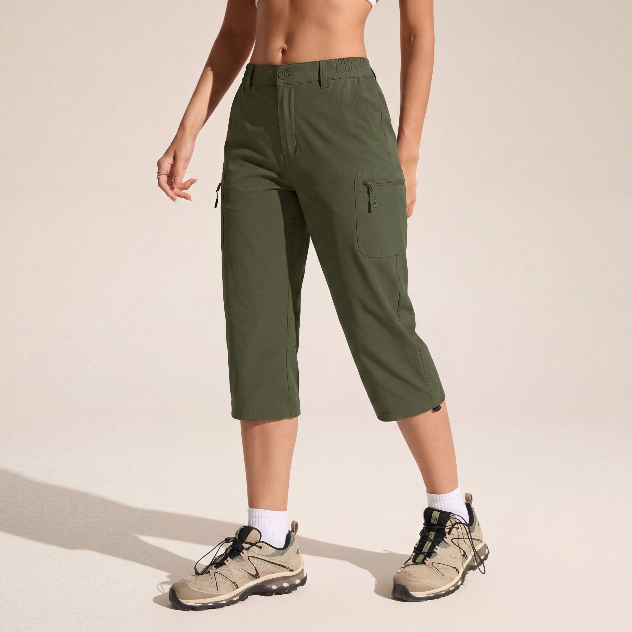 Women's Lightweight Water - Resistant Hiking Capris with 5 Pockets Army Green by MAGCOMSEN