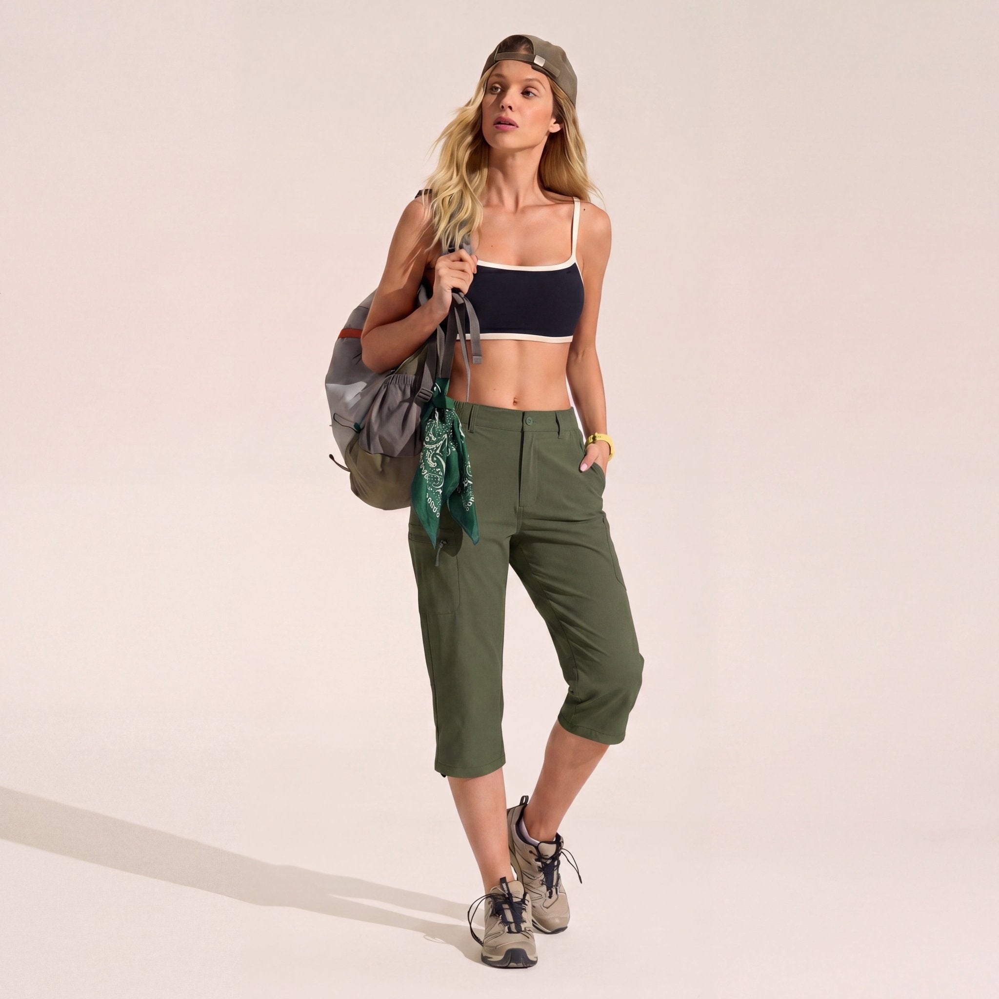 Women's Lightweight Water - Resistant Hiking Capris with 5 Pockets Army Green by MAGCOMSEN