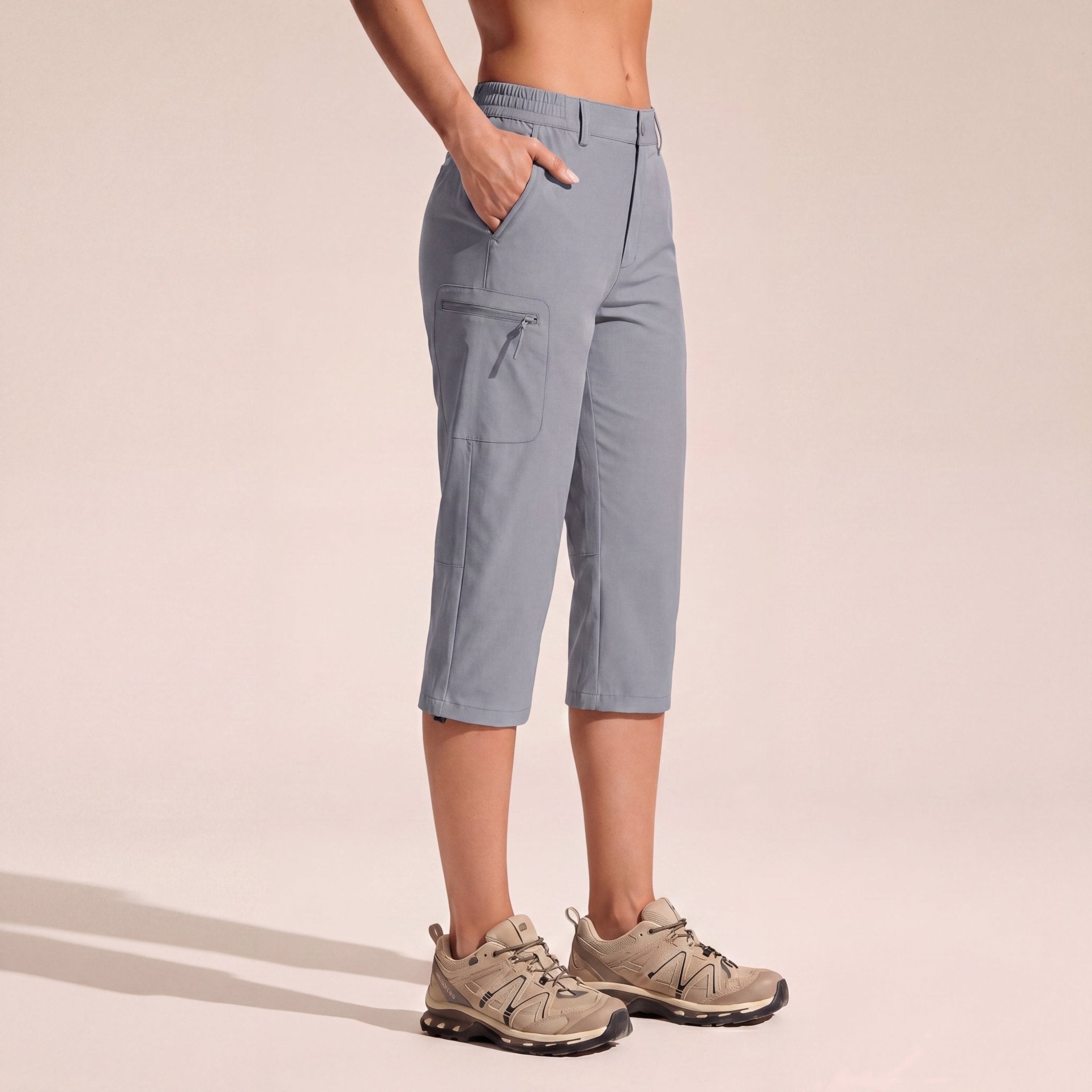 Women's Lightweight Water - Resistant Hiking Capris with 5 Pockets Light Grey by MAGCOMSEN