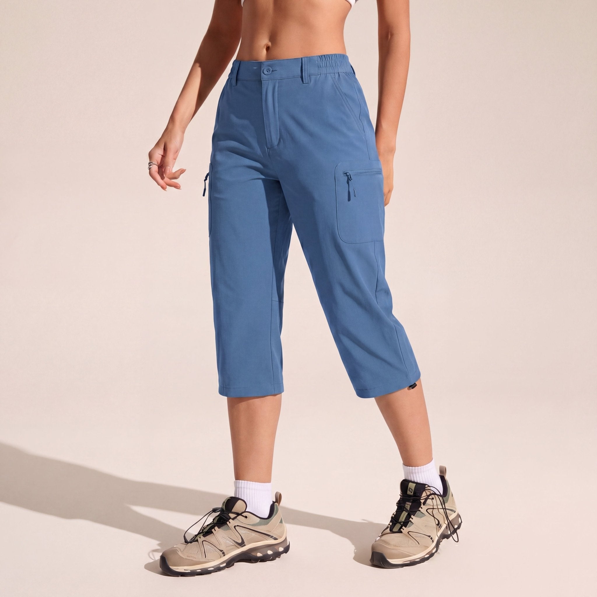 Women's Lightweight Water - Resistant Hiking Capris with 5 Pockets Blue Grey by MAGCOMSEN