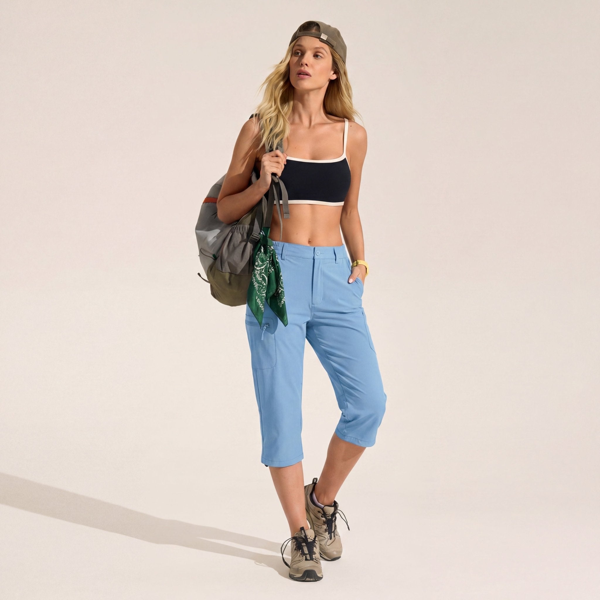 Women's Lightweight Water - Resistant Hiking Capris with 5 Pockets Light Blue by MAGCOMSEN