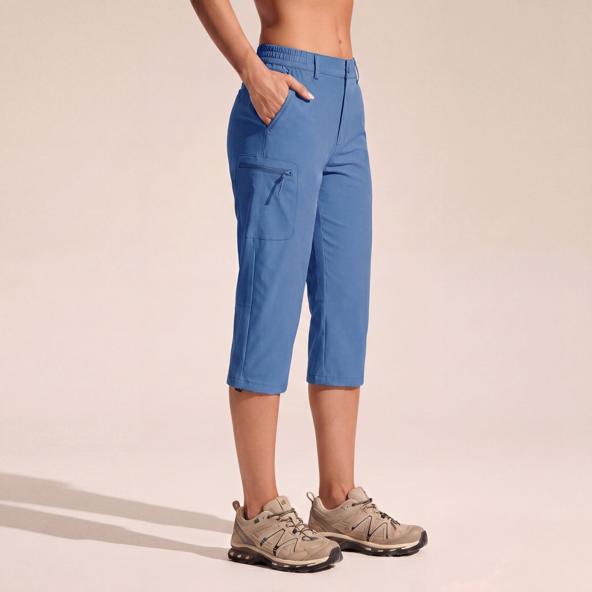 Women's Lightweight Water - Resistant Hiking Capris with 5 Pockets Blue Grey by MAGCOMSEN