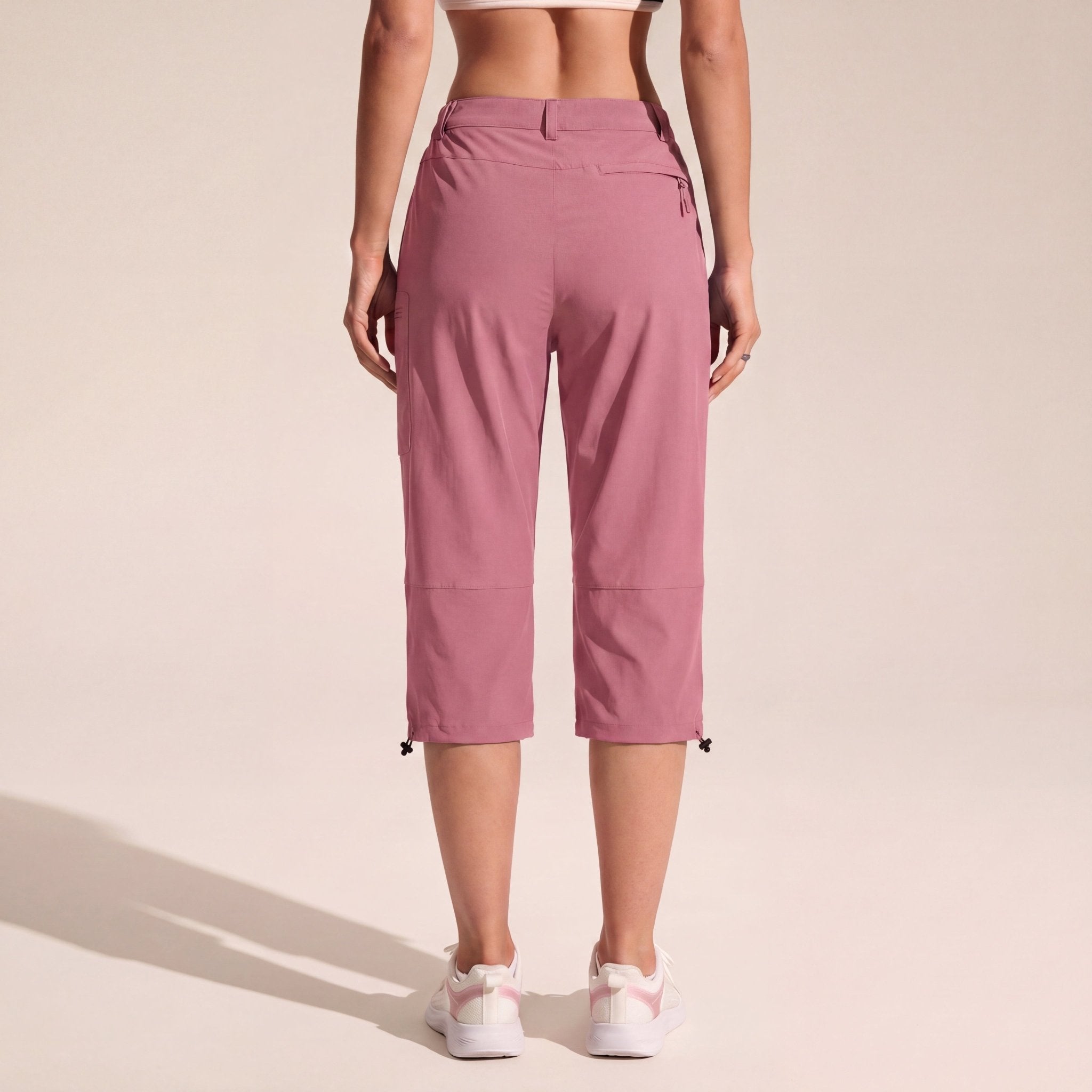 Women's Lightweight Water - Resistant Hiking Capris with 5 Pockets Grey Pink by MAGCOMSEN