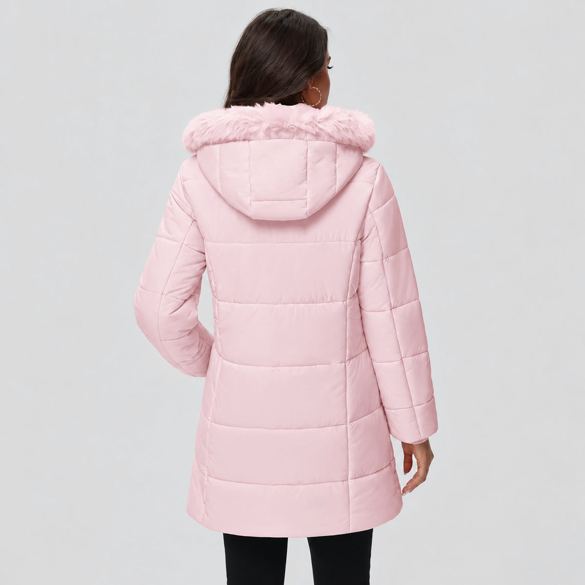 Women's Long Sherpa Lined Puffer Coat - Thick Fleece Winter Parka with Hood Pink by MAGCOMSEN
