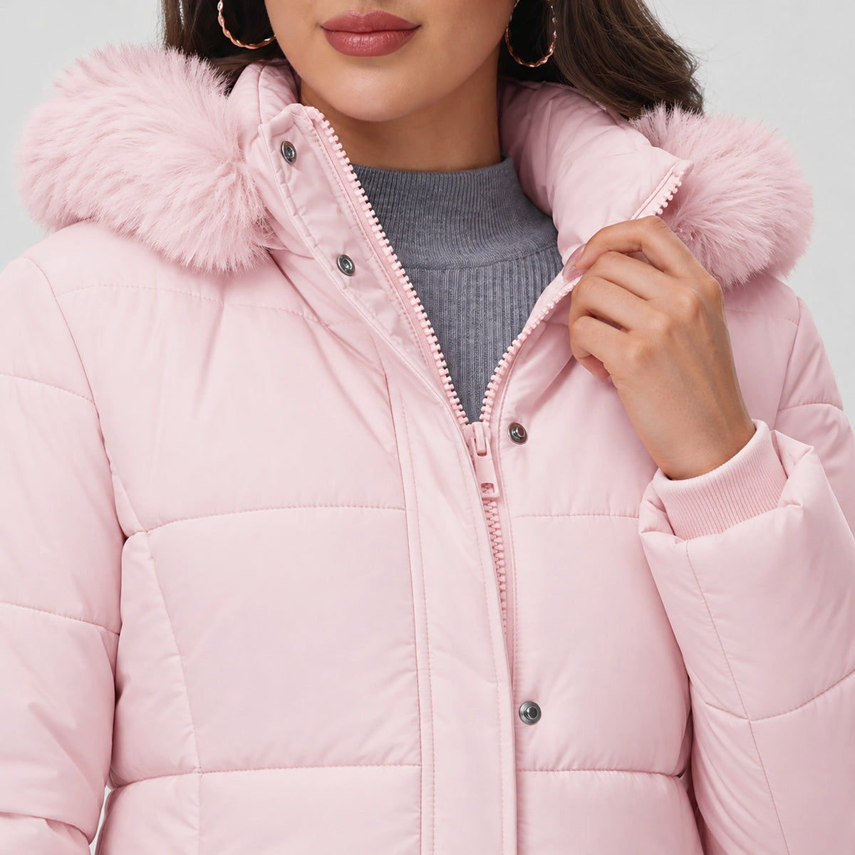 Women's Long Sherpa Lined Puffer Coat - Thick Fleece Winter Parka with Hood Pink by MAGCOMSEN