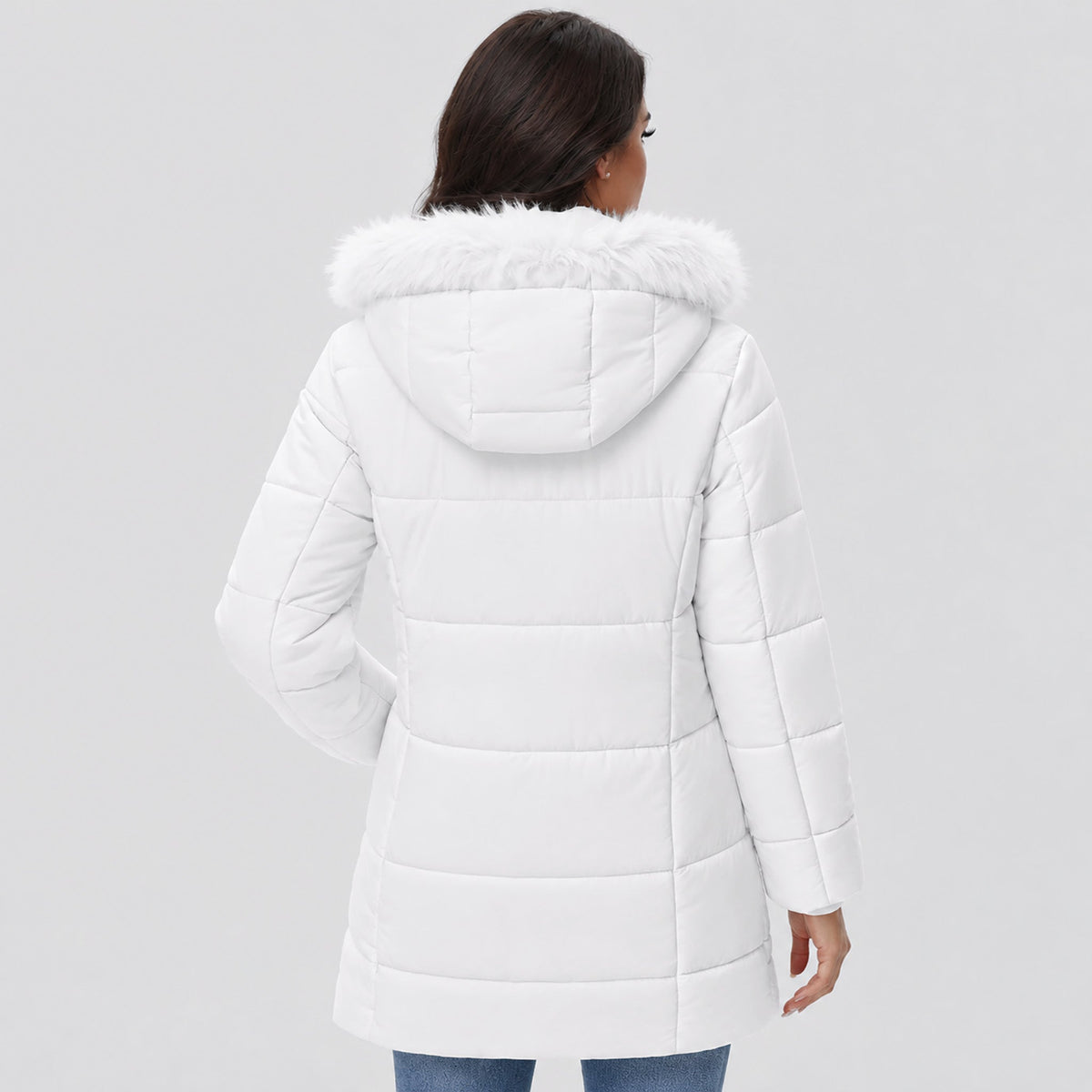 White MAGCOMSEN Women's Long Sherpa Lined Puffer Coat - Thick Fleece Winter Parka with Hood in #Color_White