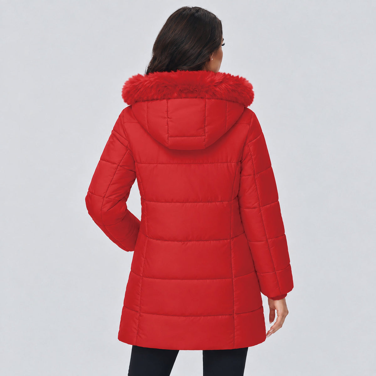 Red MAGCOMSEN Women's Long Sherpa Lined Puffer Coat - Thick Fleece Winter Parka with Hood in #Color_Red