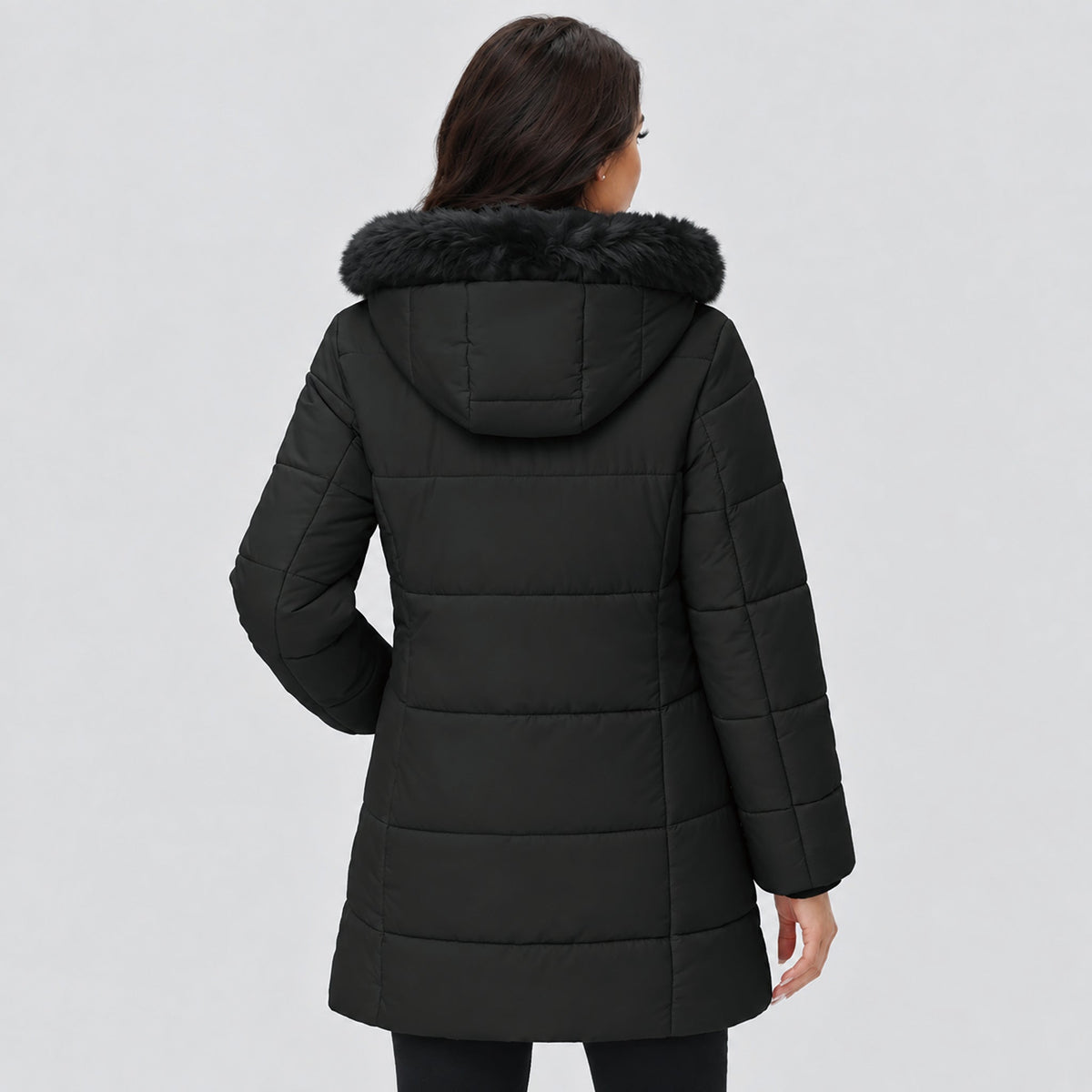 Black MAGCOMSEN Women's Long Sherpa Lined Puffer Coat - Thick Fleece Winter Parka with Hood in #Color_Black