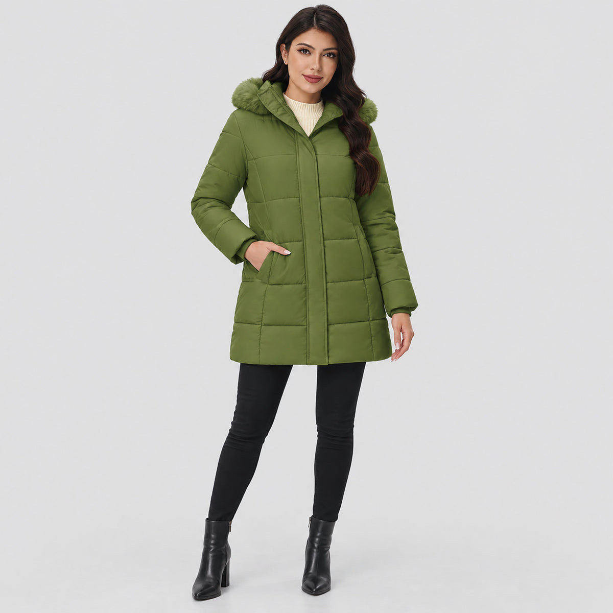 Army Green MAGCOMSEN Women's Long Sherpa Lined Puffer Coat - Thick Fleece Winter Parka with Hood in #Color_Army Green