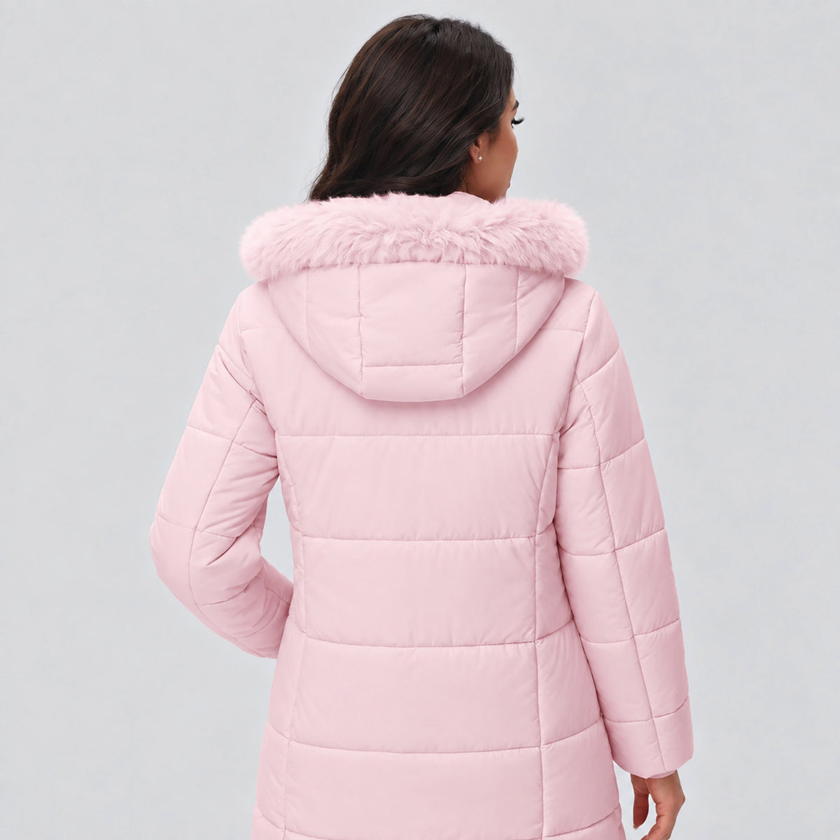 Women's Long Sherpa Lined Puffer Coat - Thick Fleece Winter Parka with Hood Pink by MAGCOMSEN